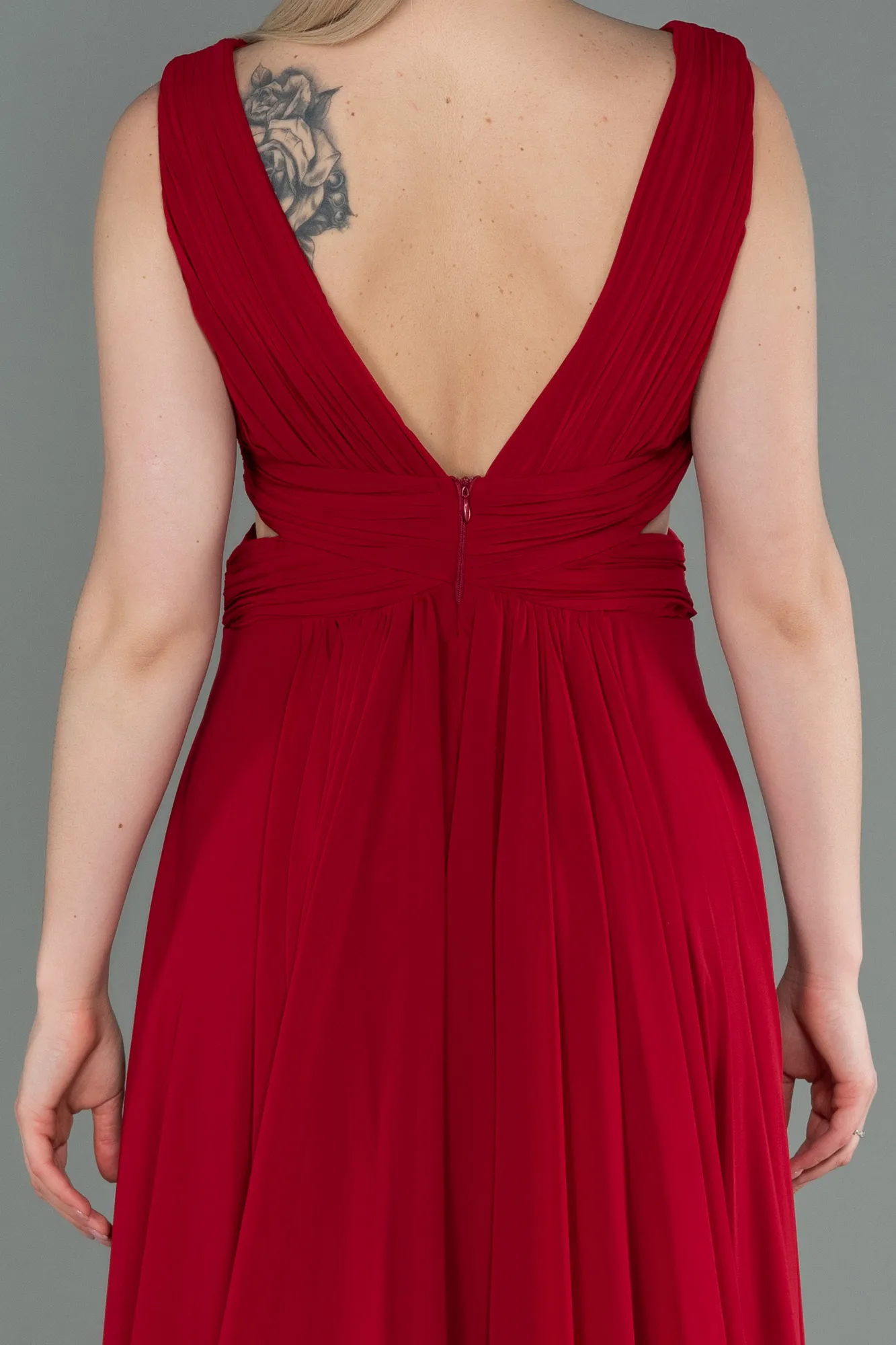 Burgundy-Long Chiffon Prom Gown ABU3066