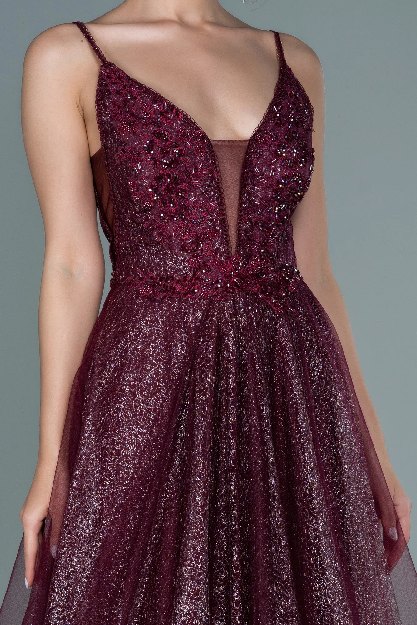 Burgundy-Long Engagement Dress ABU1442
