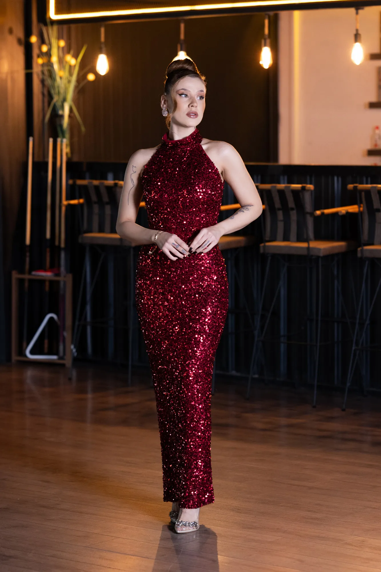 Burgundy-Long Evening Dress ABK2474
