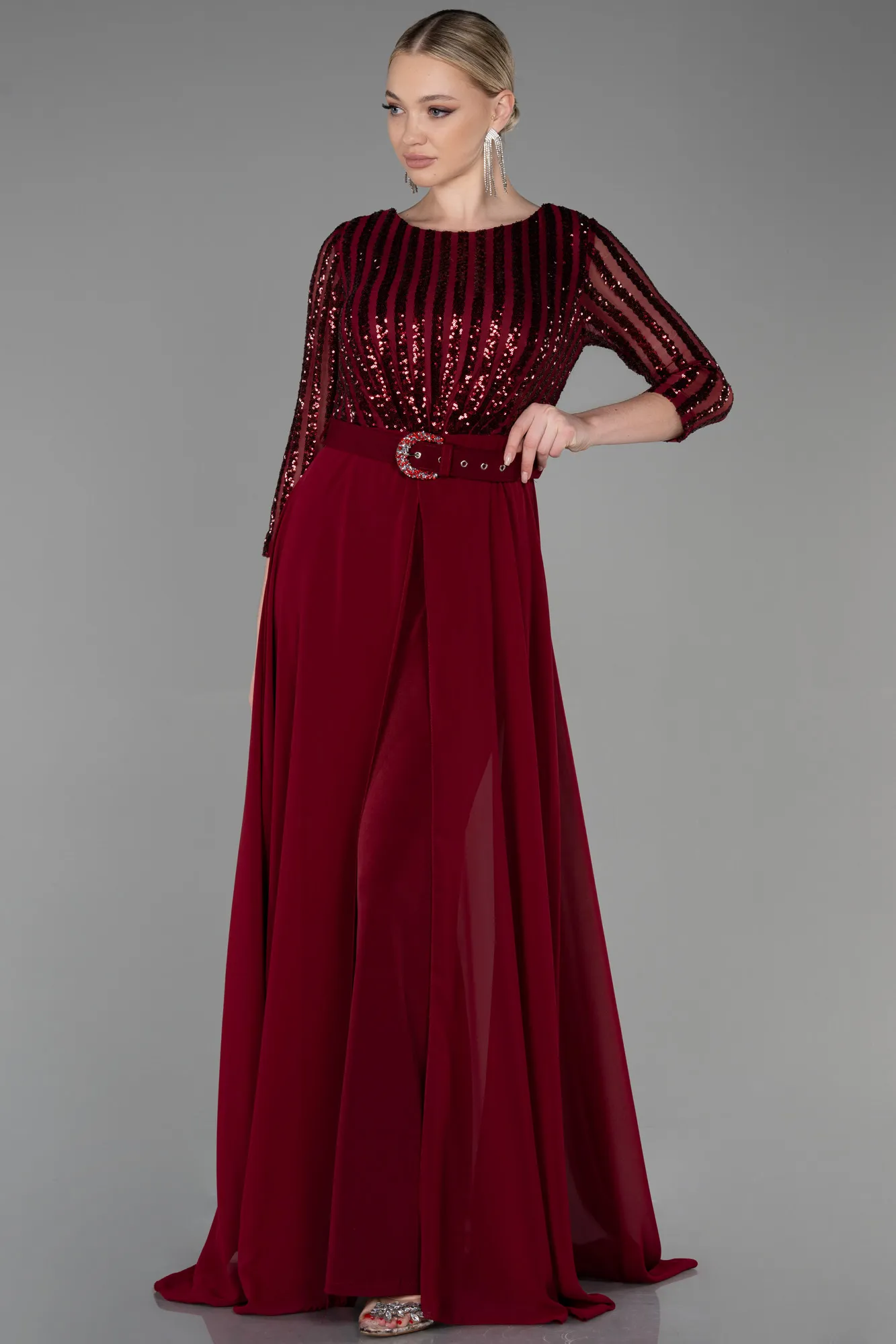 Burgundy-Long Evening Dress ABT052