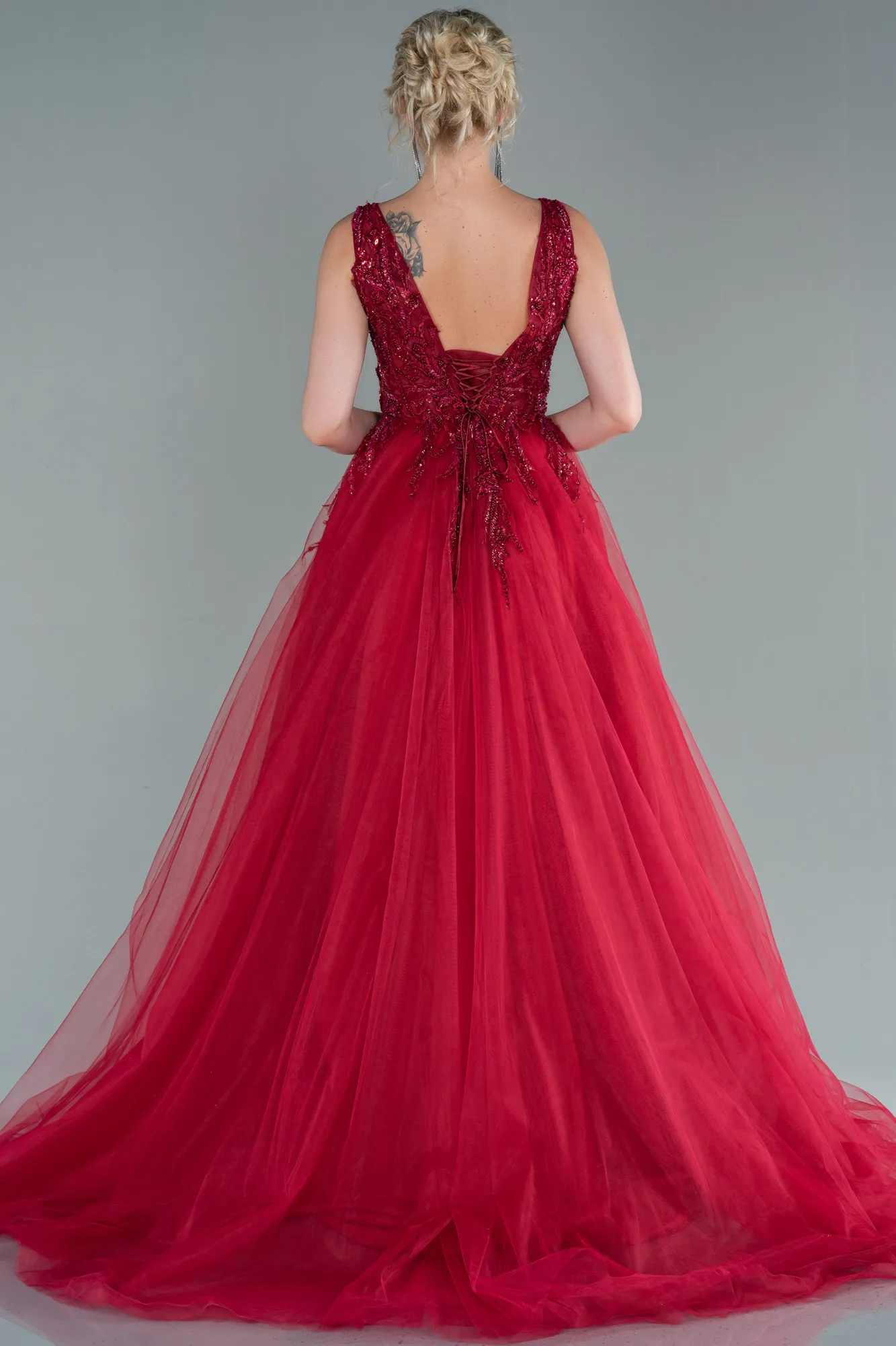 Burgundy-Long Evening Dress ABU2107