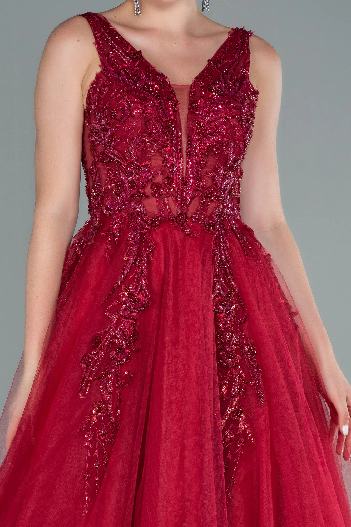 Burgundy-Long Evening Dress ABU2107