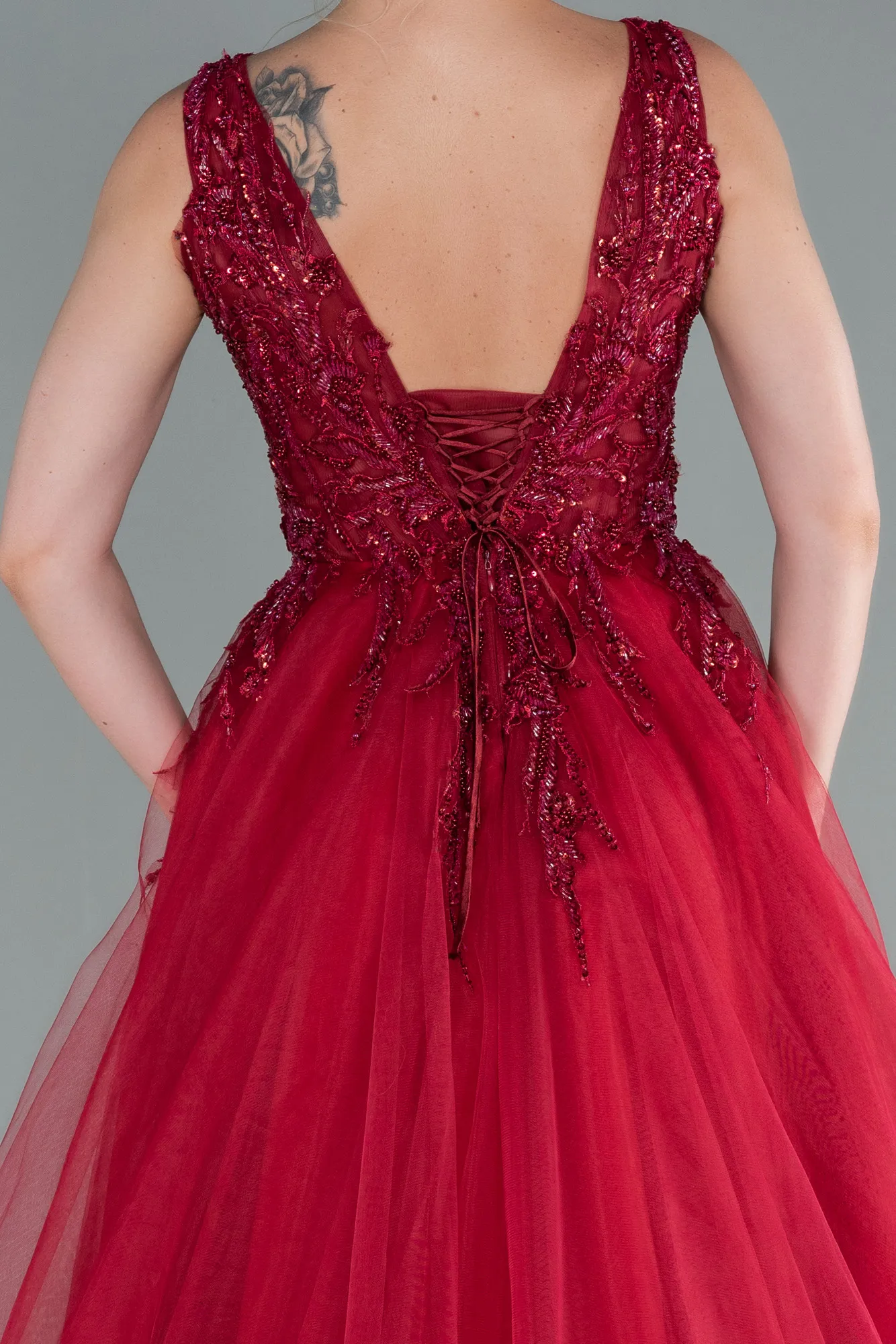 Burgundy-Long Evening Dress ABU2107