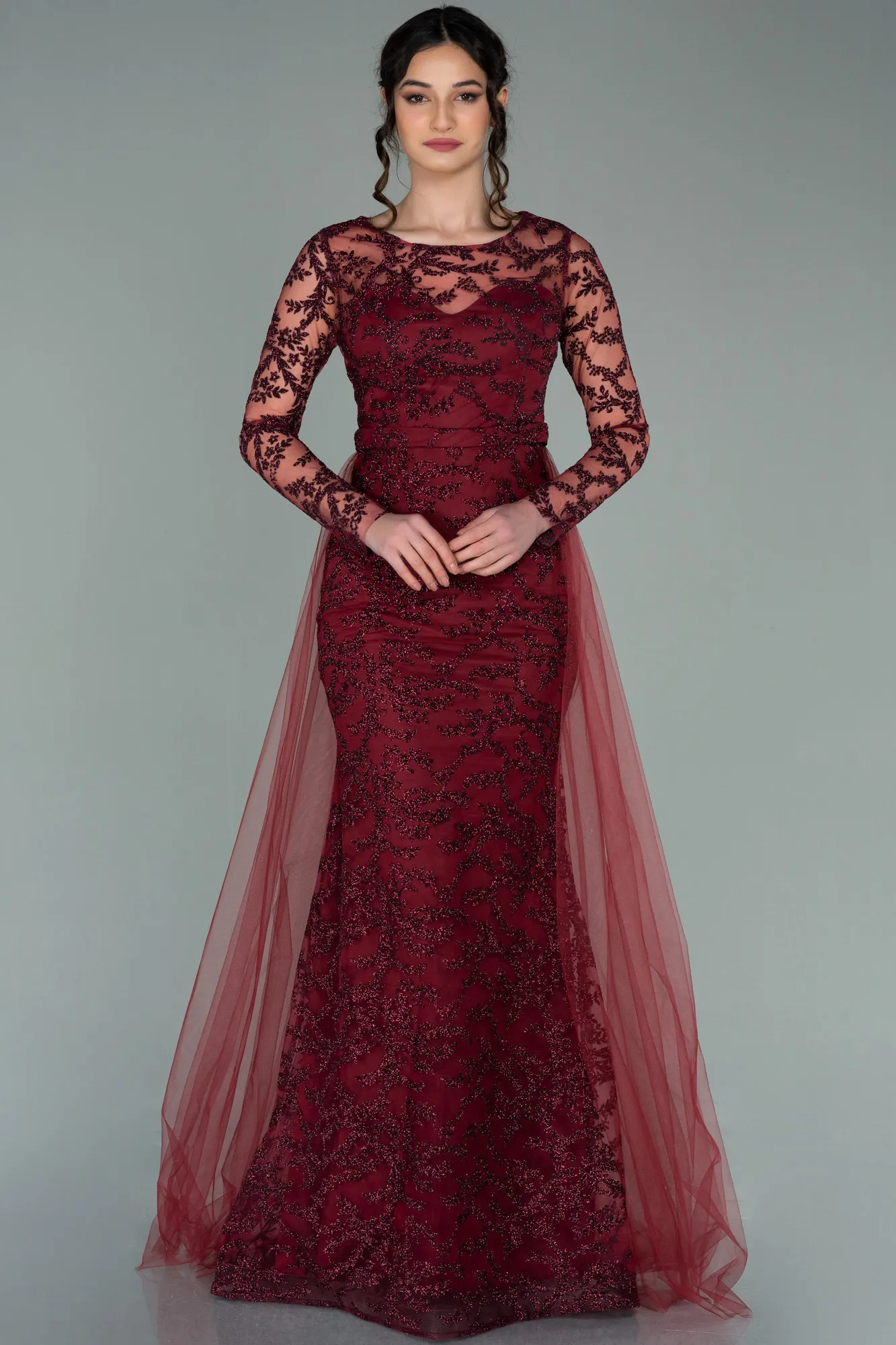 Burgundy-Long Evening Dress ABU2237