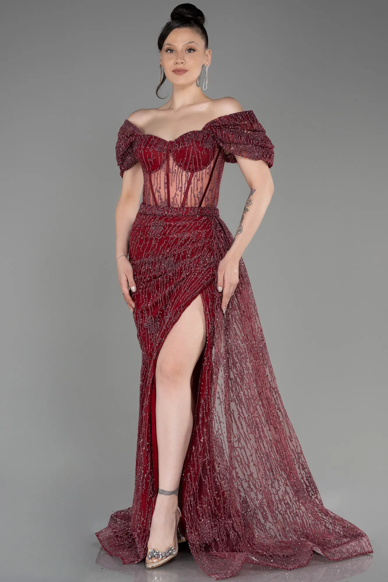 Burgundy-Long Evening Dress ABU2706