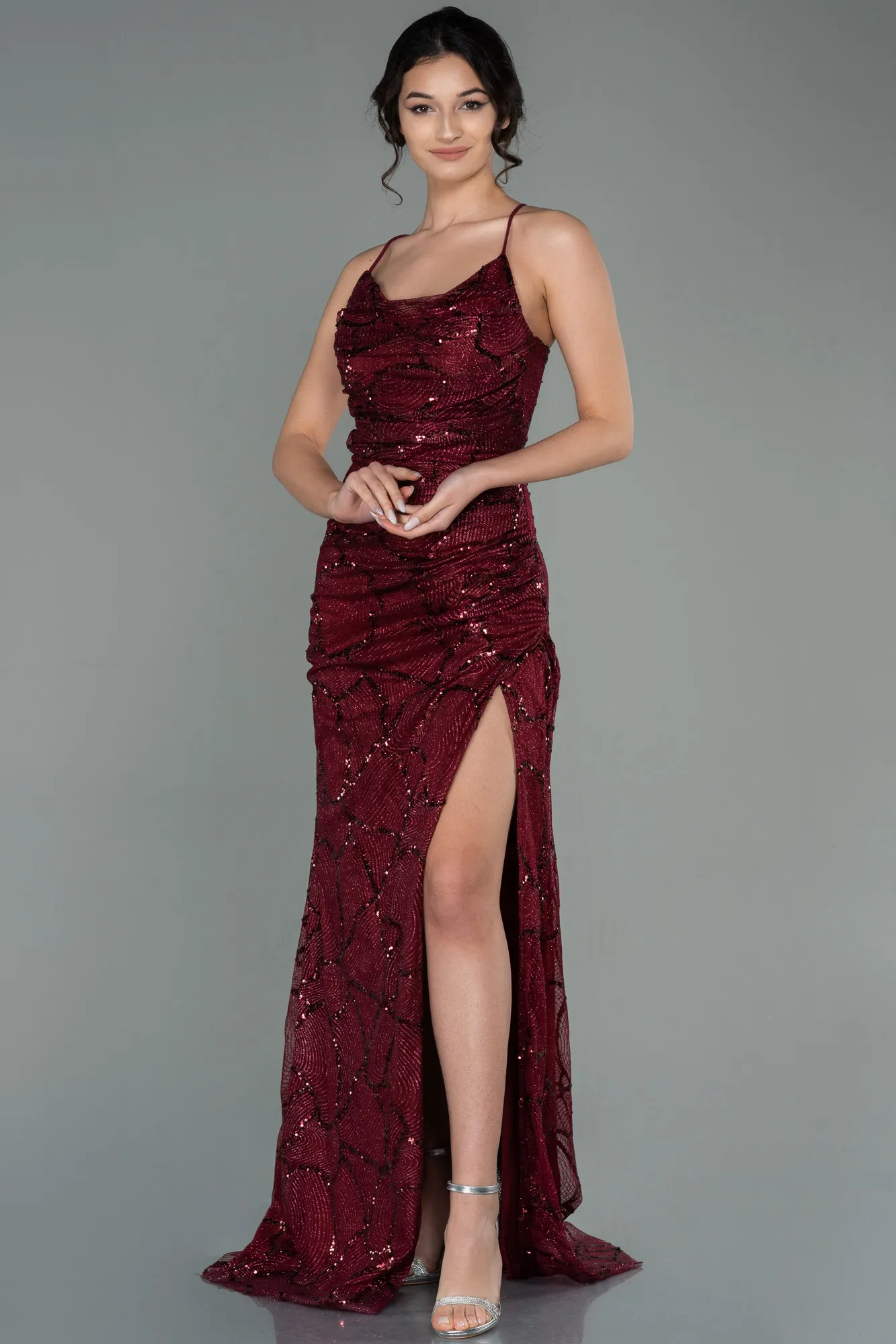Burgundy-Long Evening Dress ABU2803