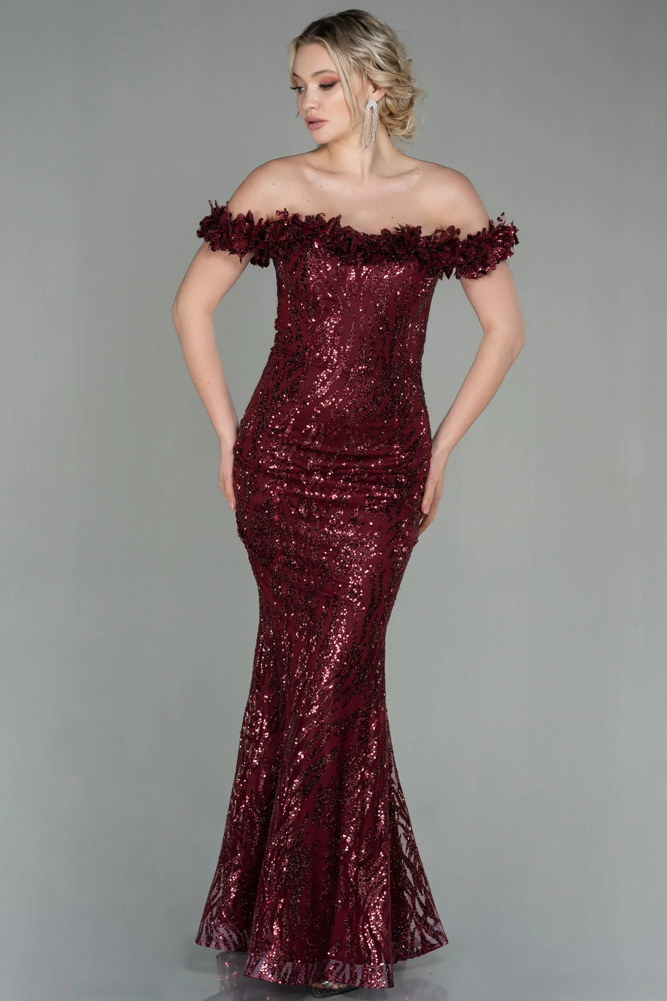 Burgundy-Long Evening Dress ABU2881