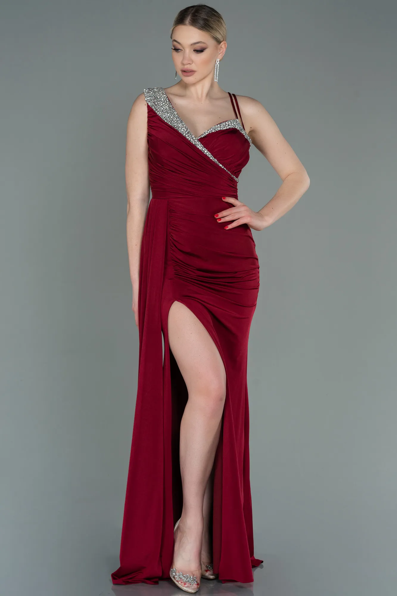 Burgundy-Long Evening Dress ABU3000