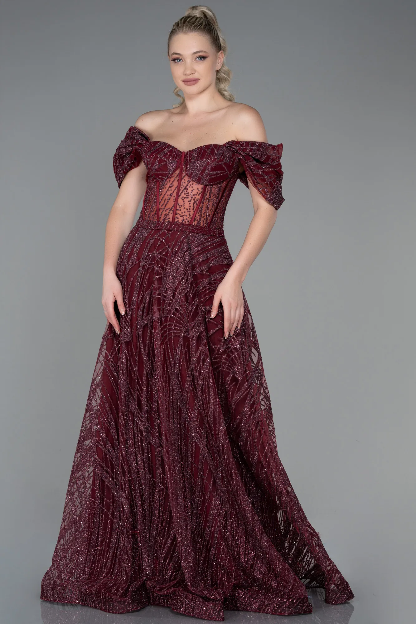 Burgundy-Long Evening Dress ABU3261