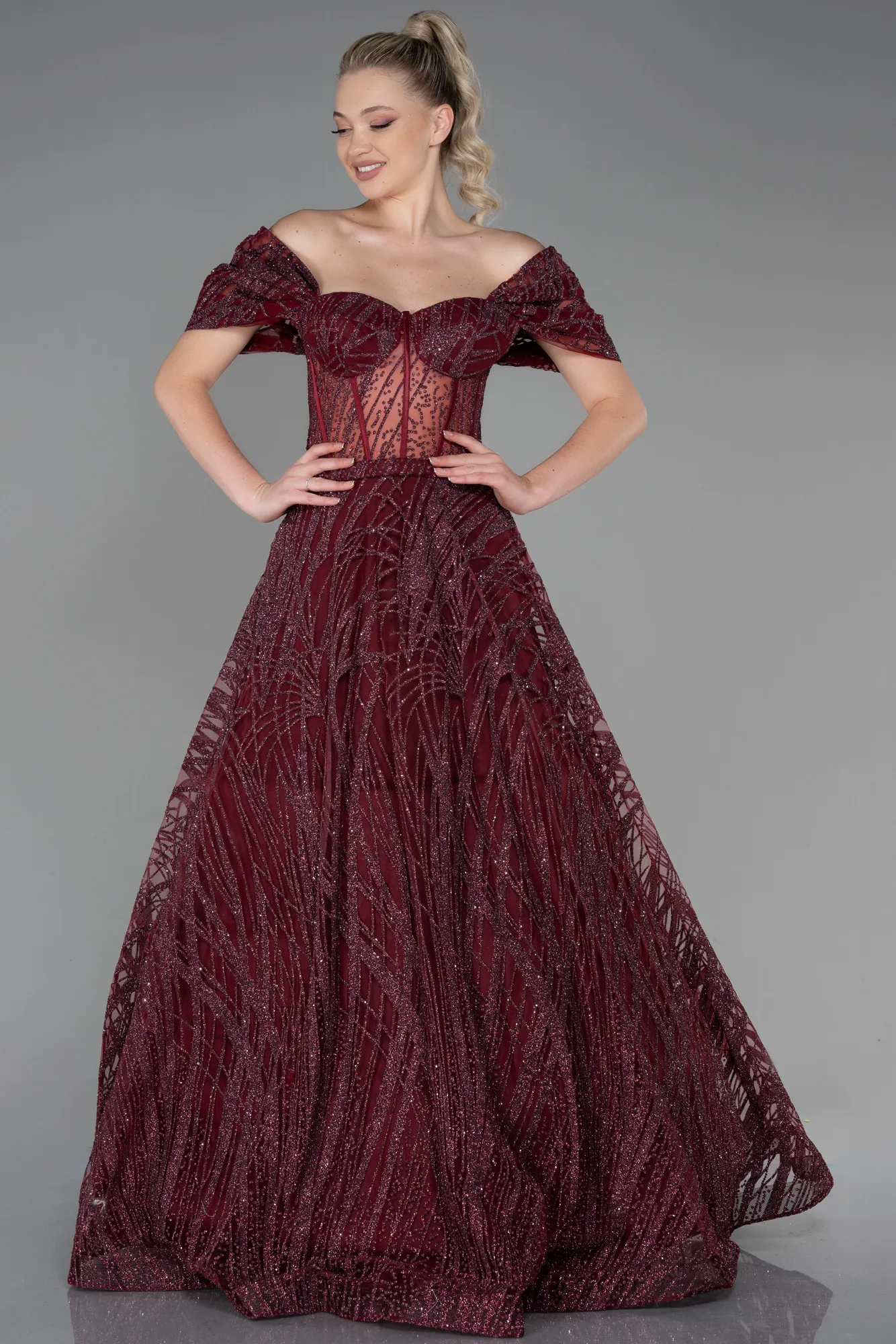 Burgundy-Long Evening Dress ABU3261