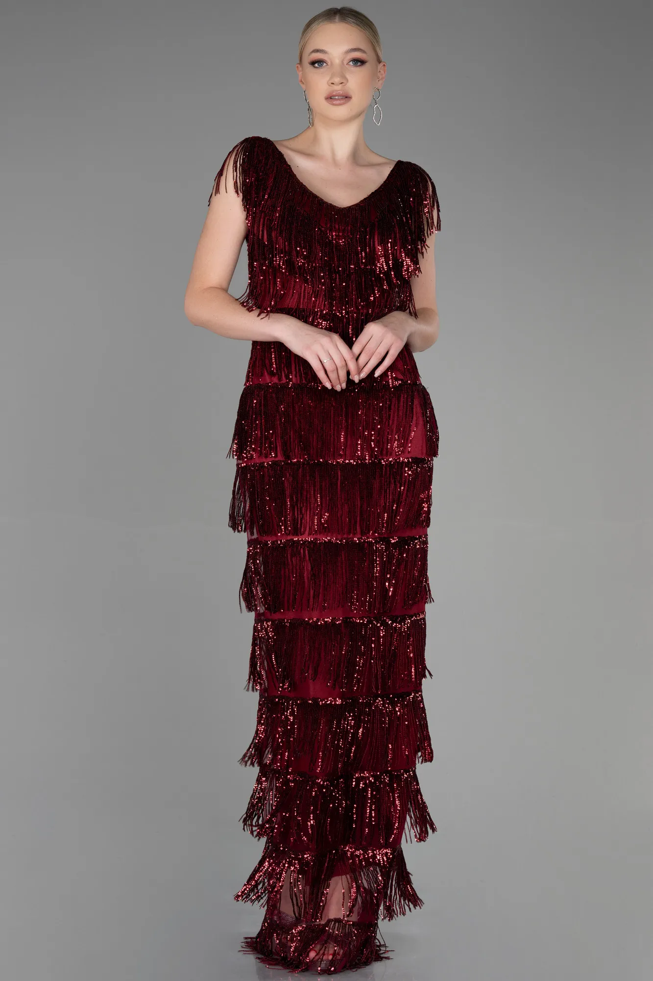 Burgundy-Long Evening Dress ABU3319