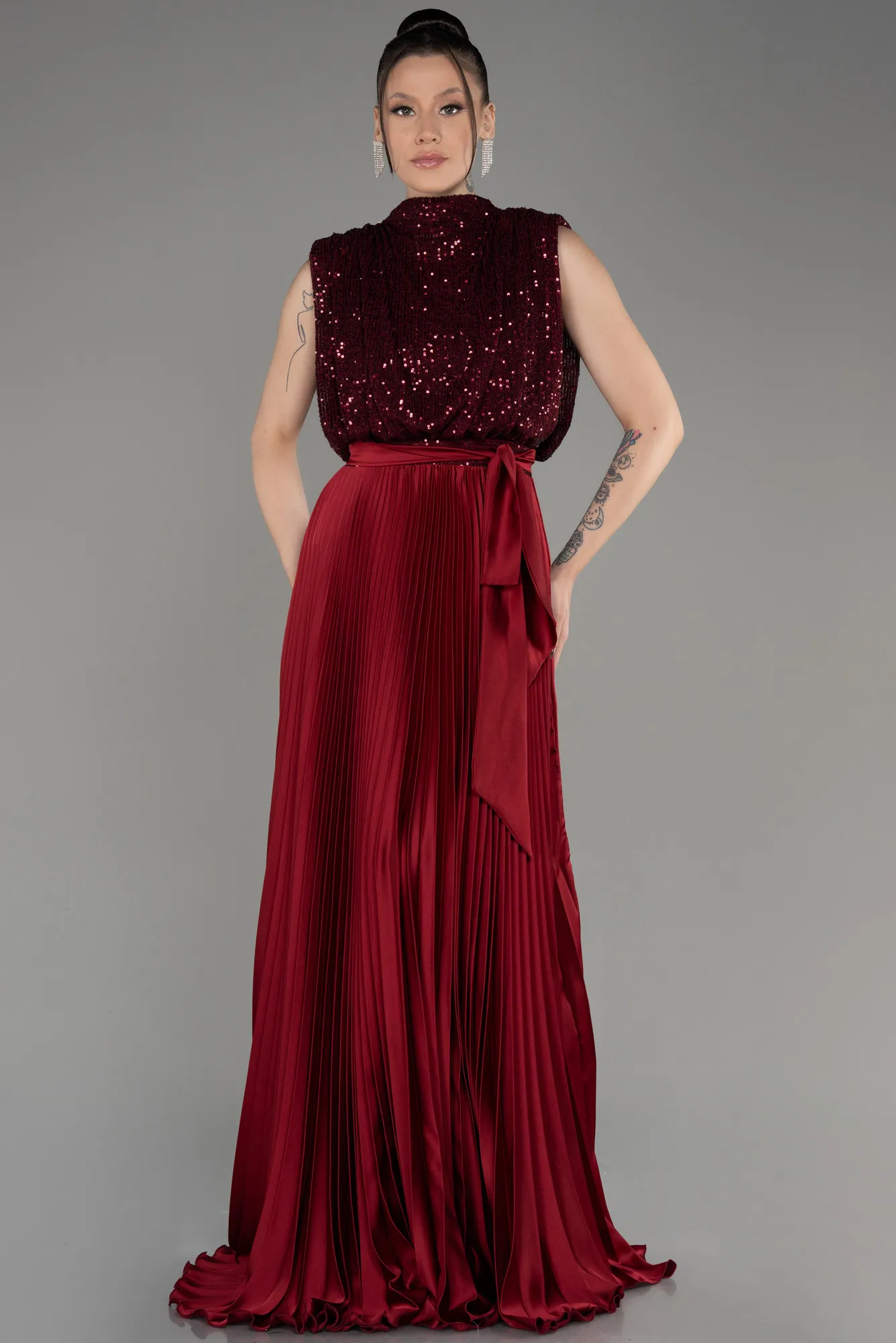 Burgundy-Long Evening Dress ABU3326