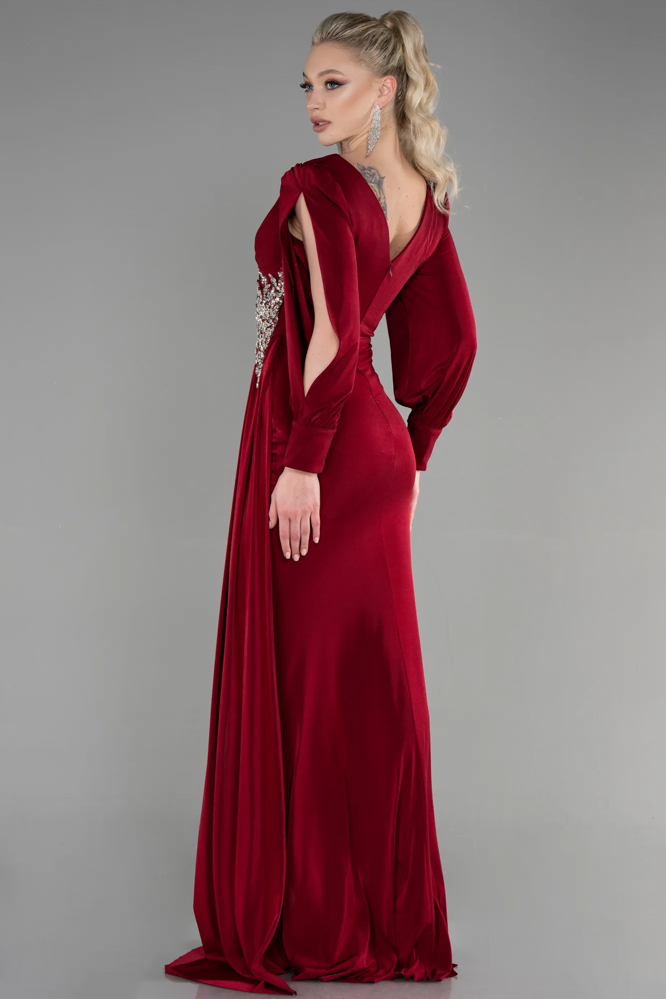 Burgundy-Long Evening Dress ABU3576