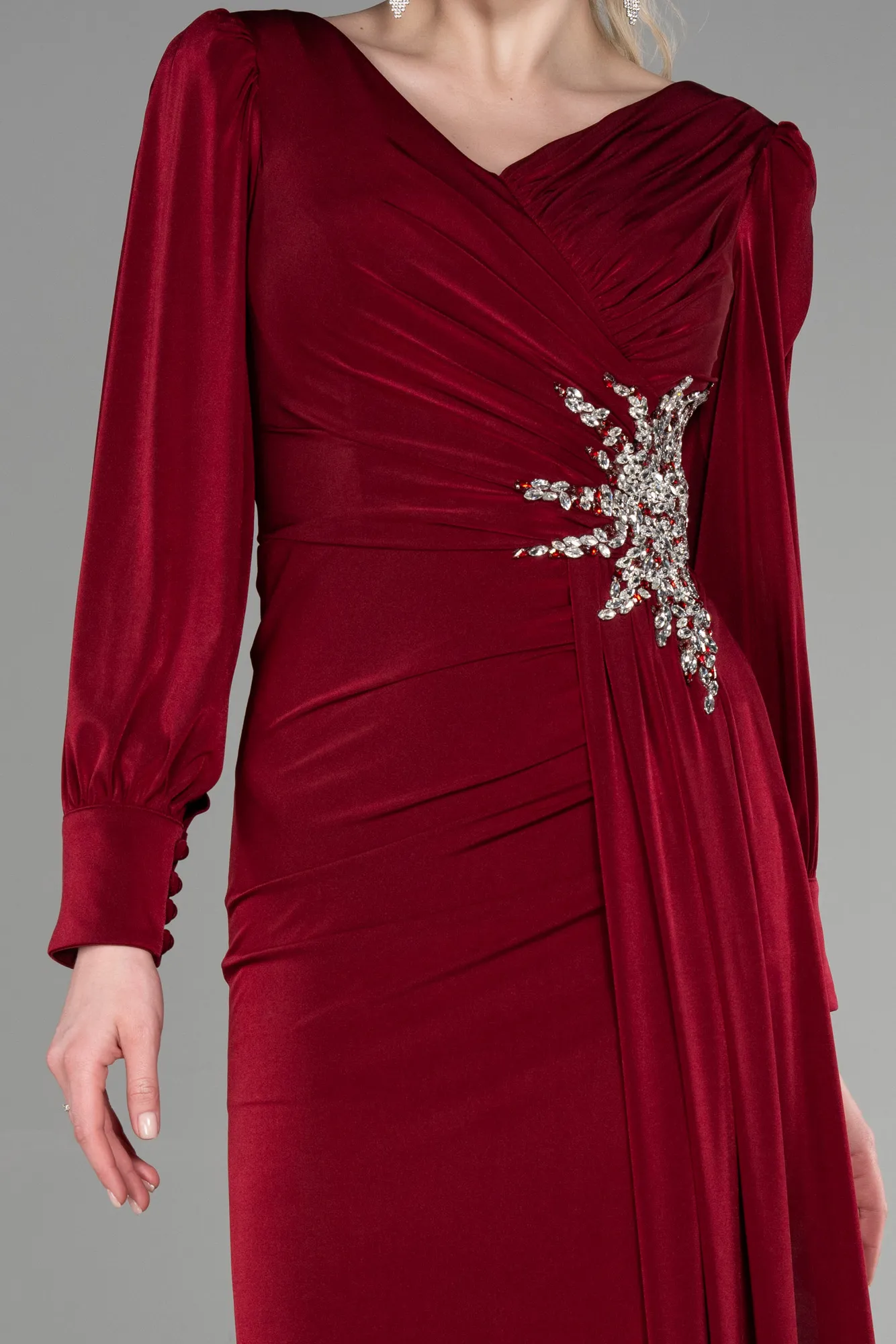 Burgundy-Long Evening Dress ABU3576