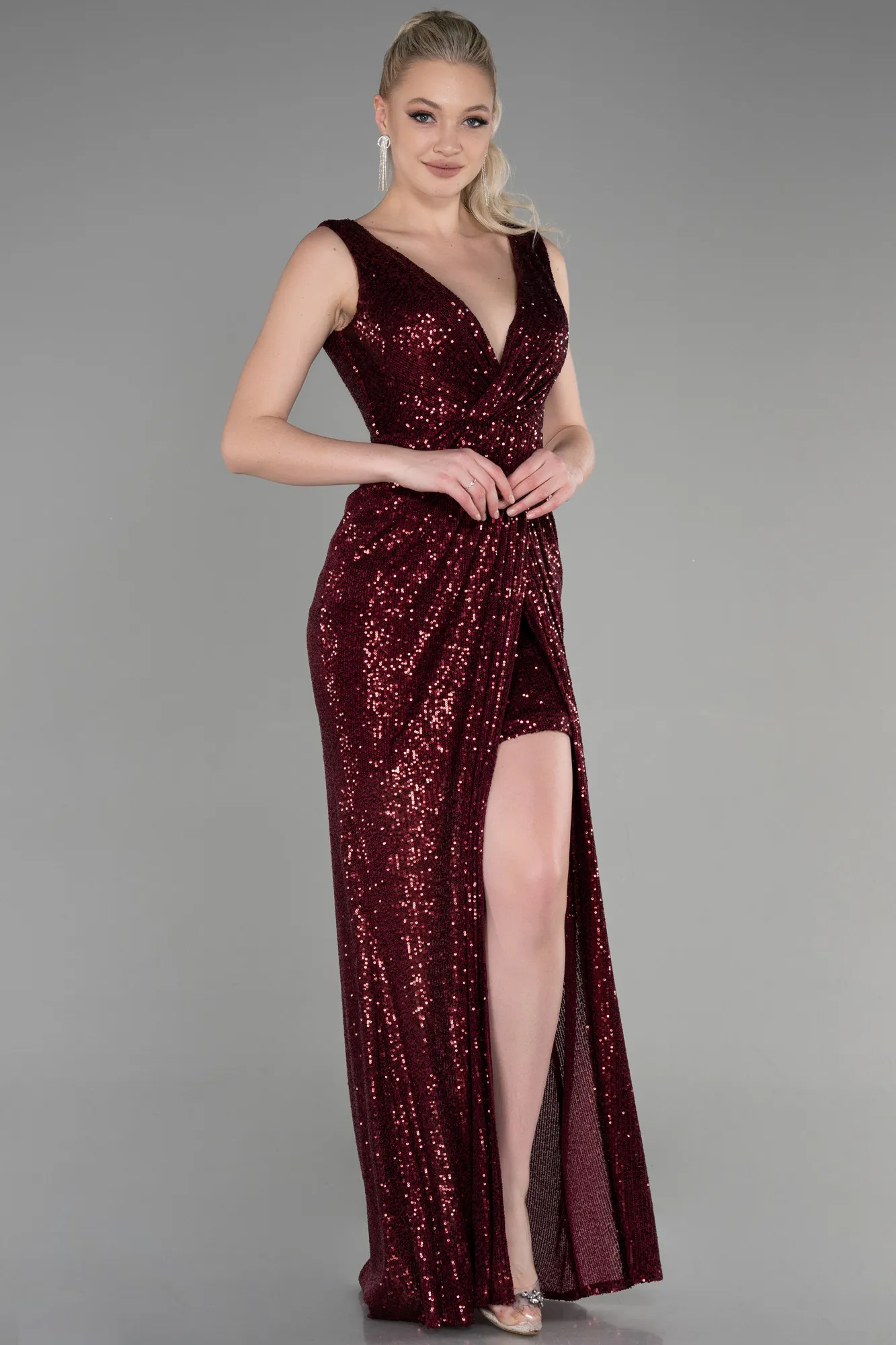 Burgundy-Long Evening Dress ABU3636