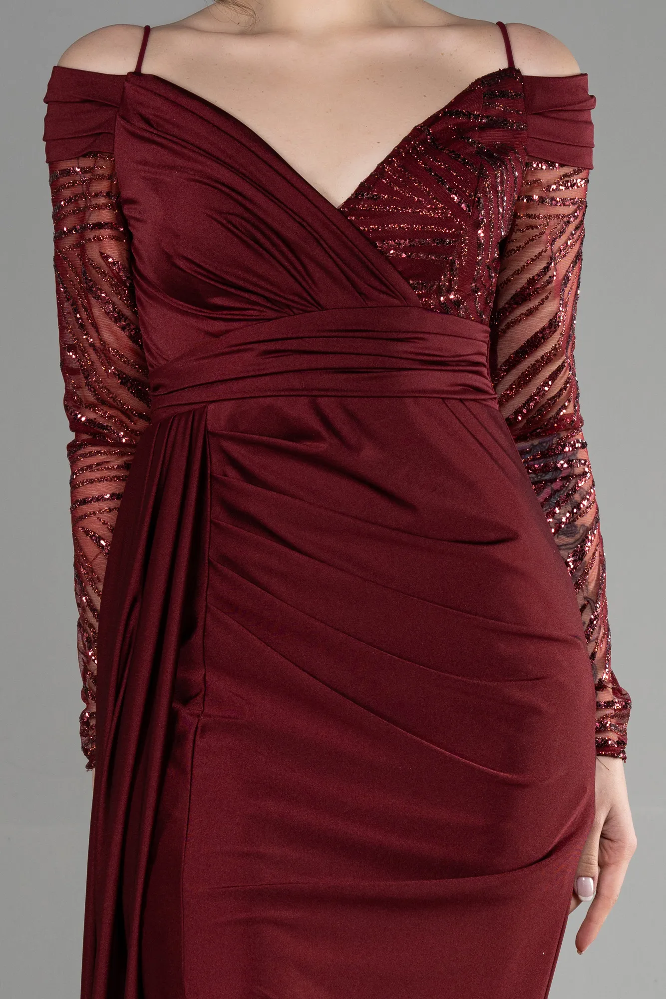 Burgundy-Long Evening Dress ABU3656