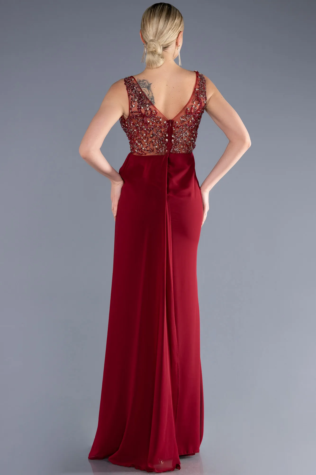Burgundy-Long Evening Dress ABU3668