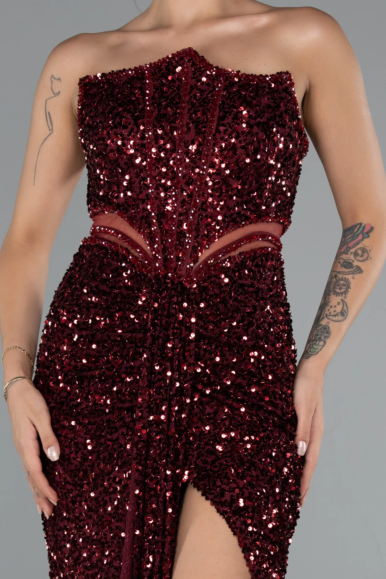 Burgundy-Long Evening Dress ABU5185