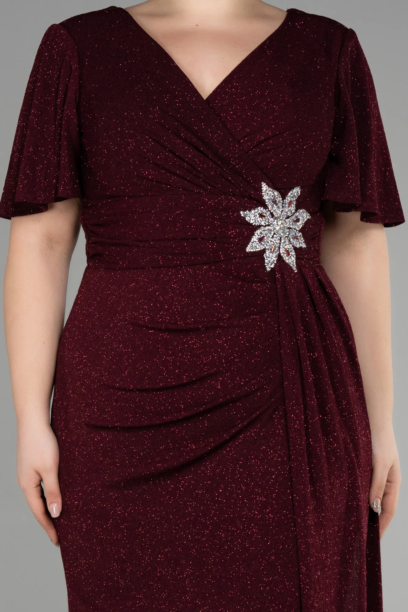 Burgundy-Long Formal Plus Size Dress ABU3645