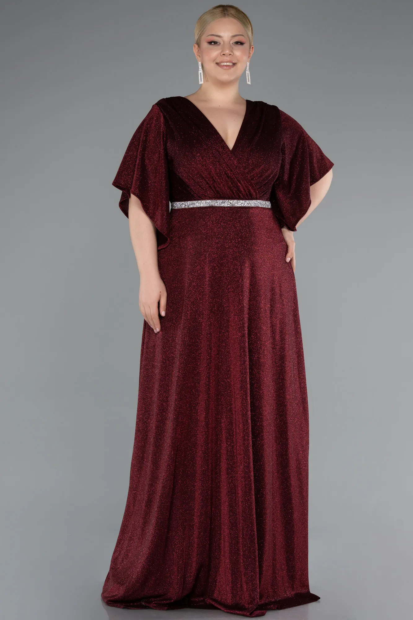 Burgundy-Long Formal Plus Size Dress ABU4914