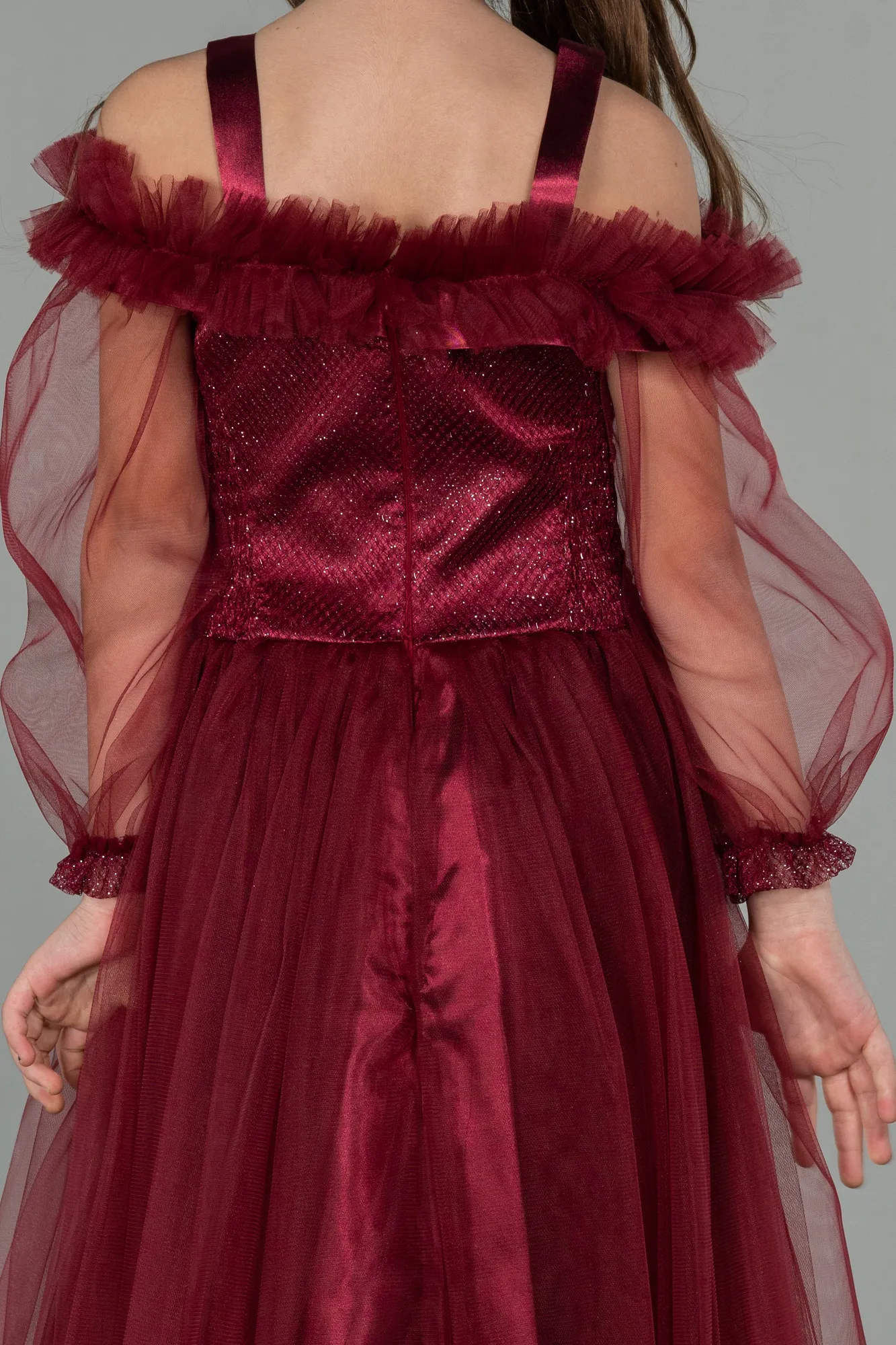 Burgundy-Long Girl Dress ABU2444