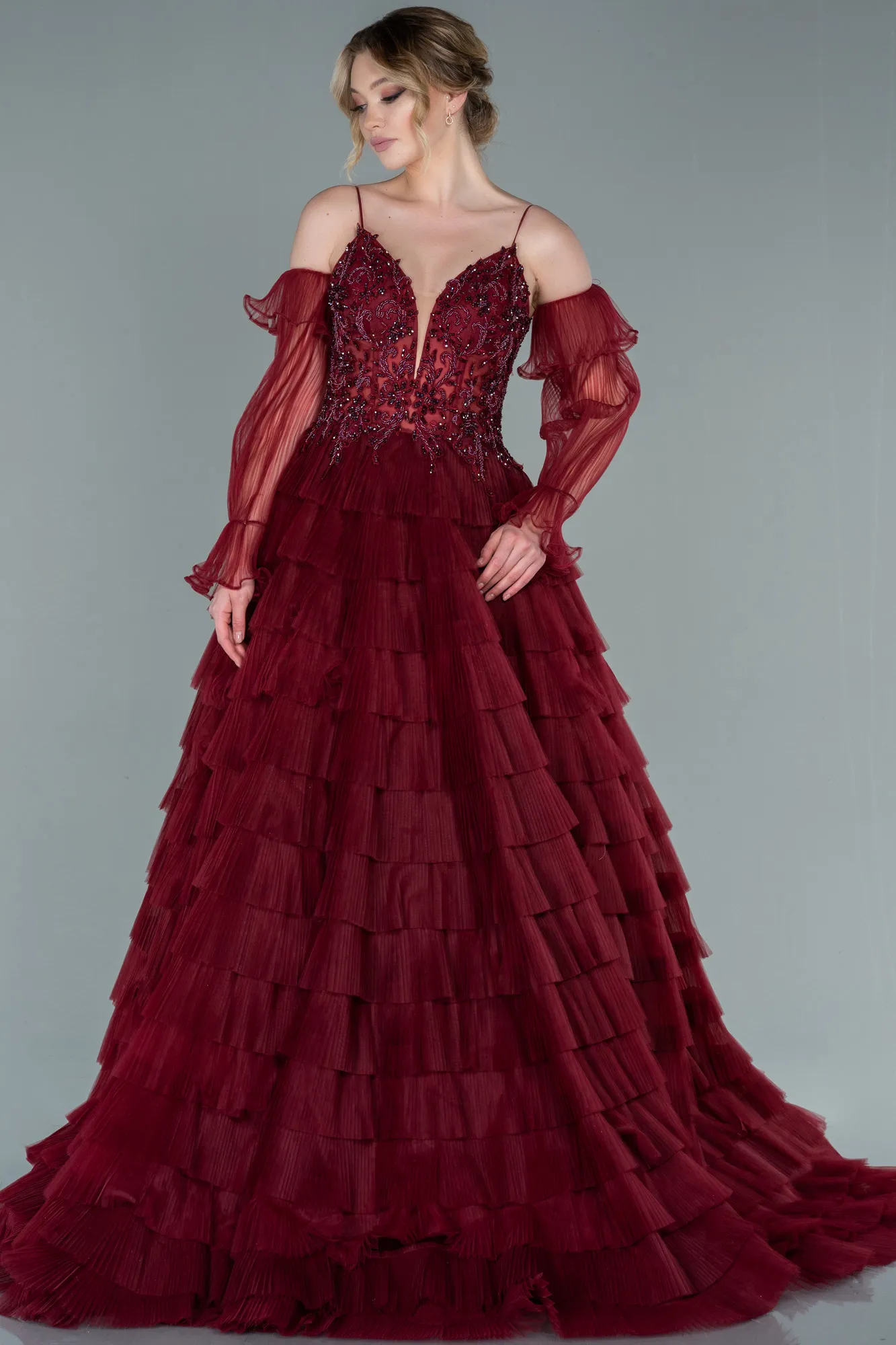 Burgundy-Long Haute Couture ABU2328