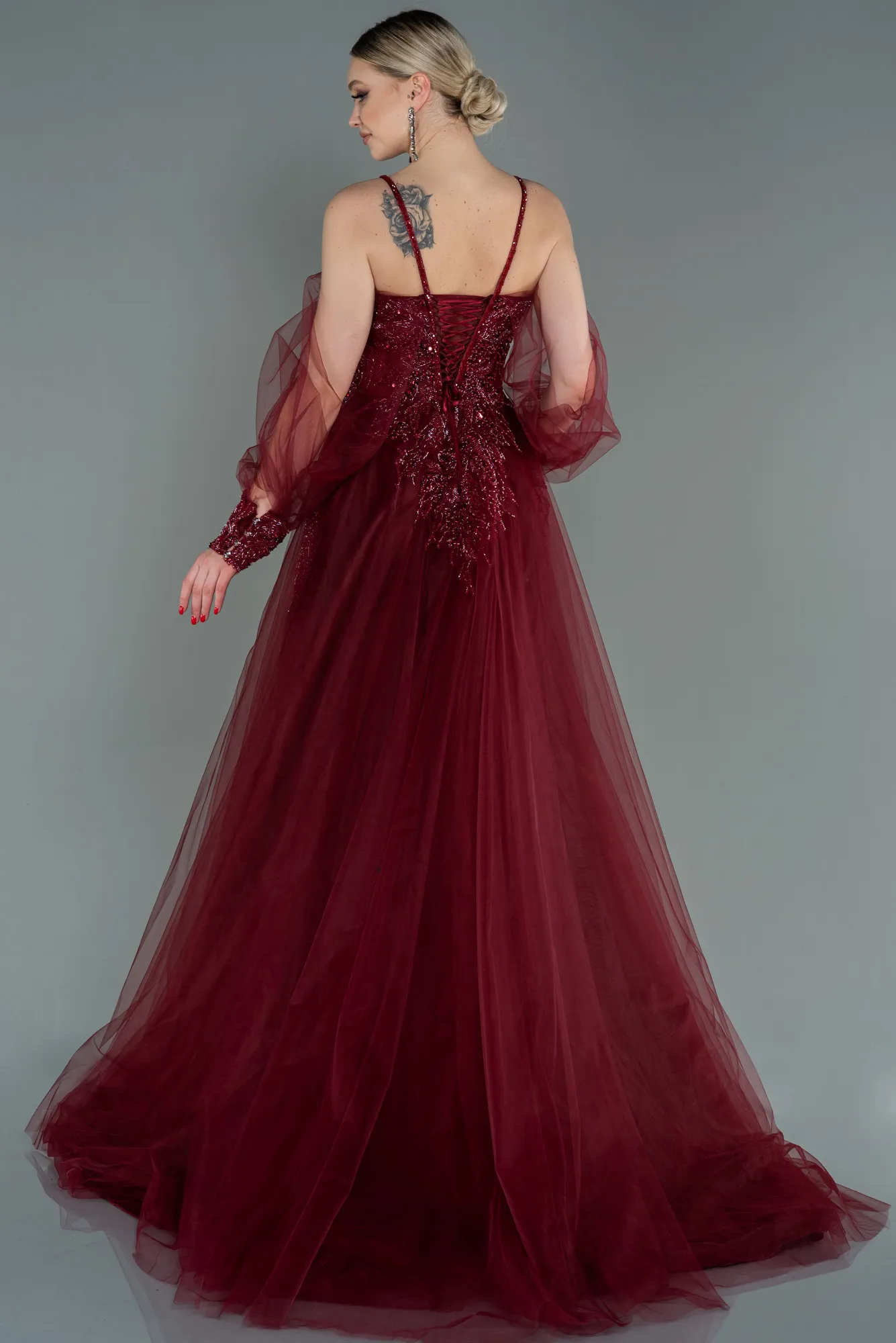 Burgundy-Long Haute Couture ABU2789