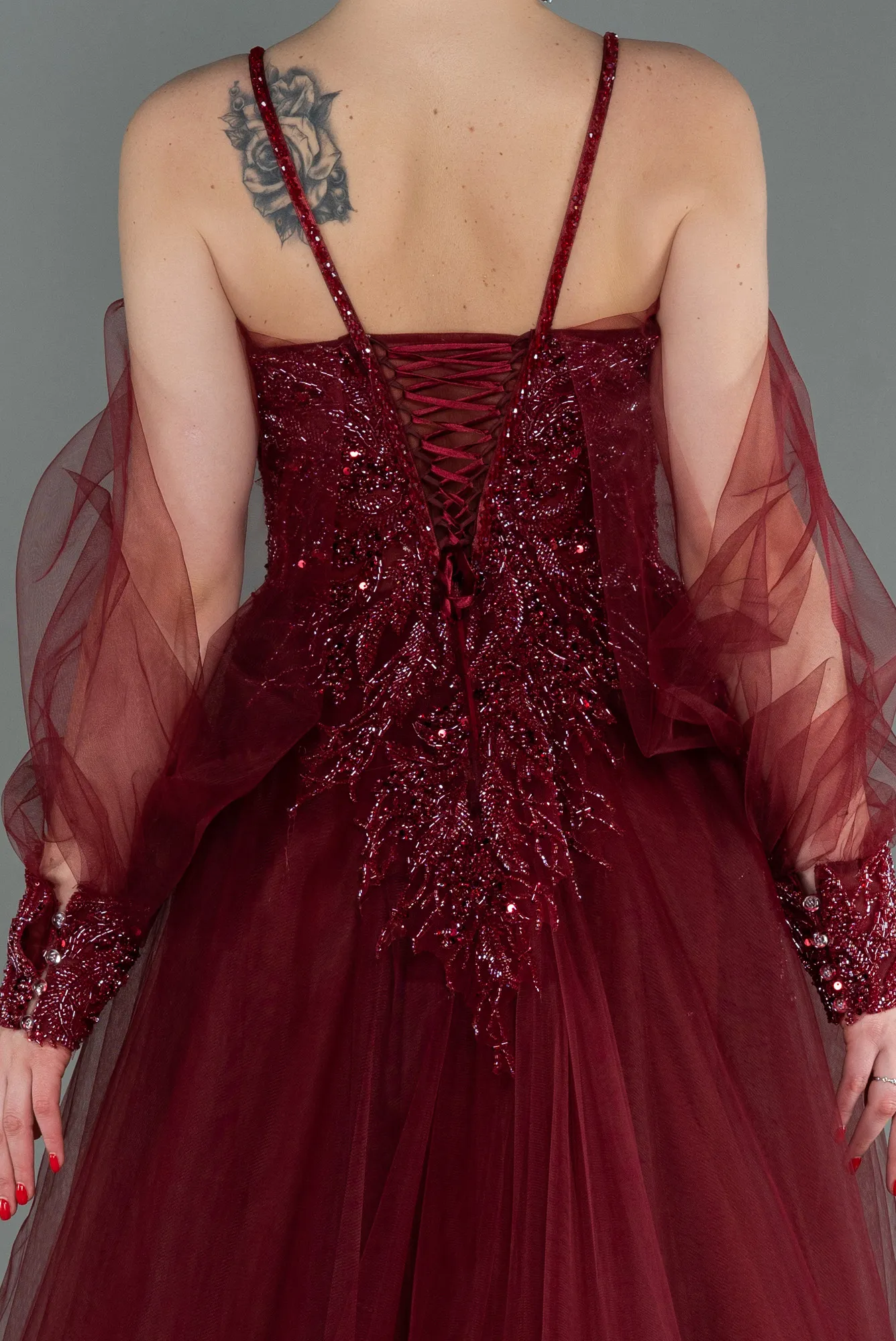 Burgundy-Long Haute Couture ABU2789