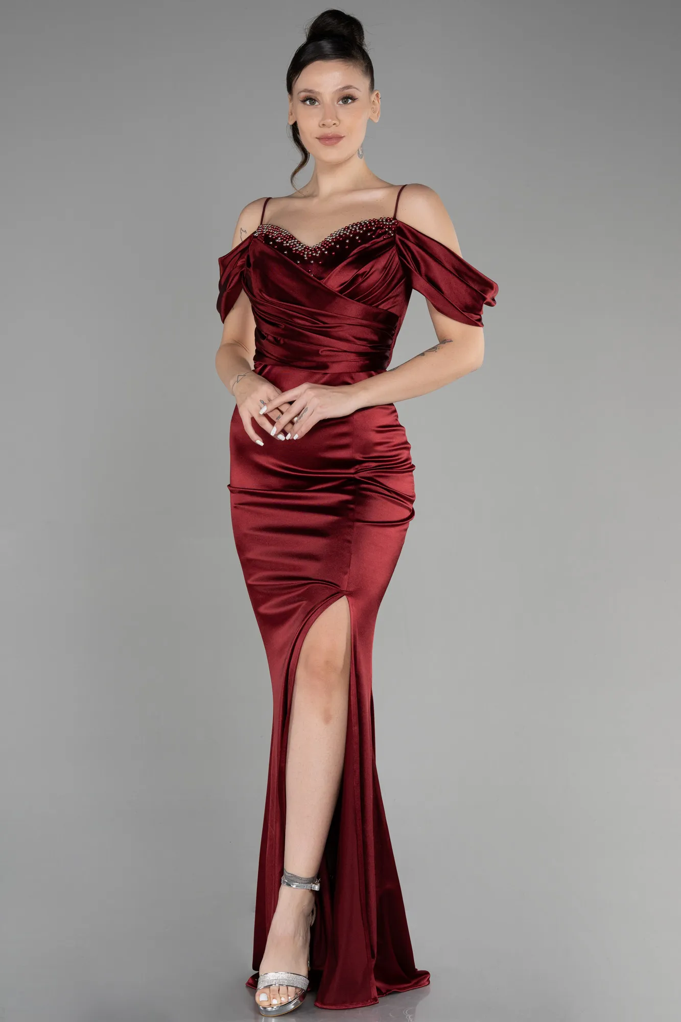 Burgundy-Long Mermaid Evening Dress ABU3419