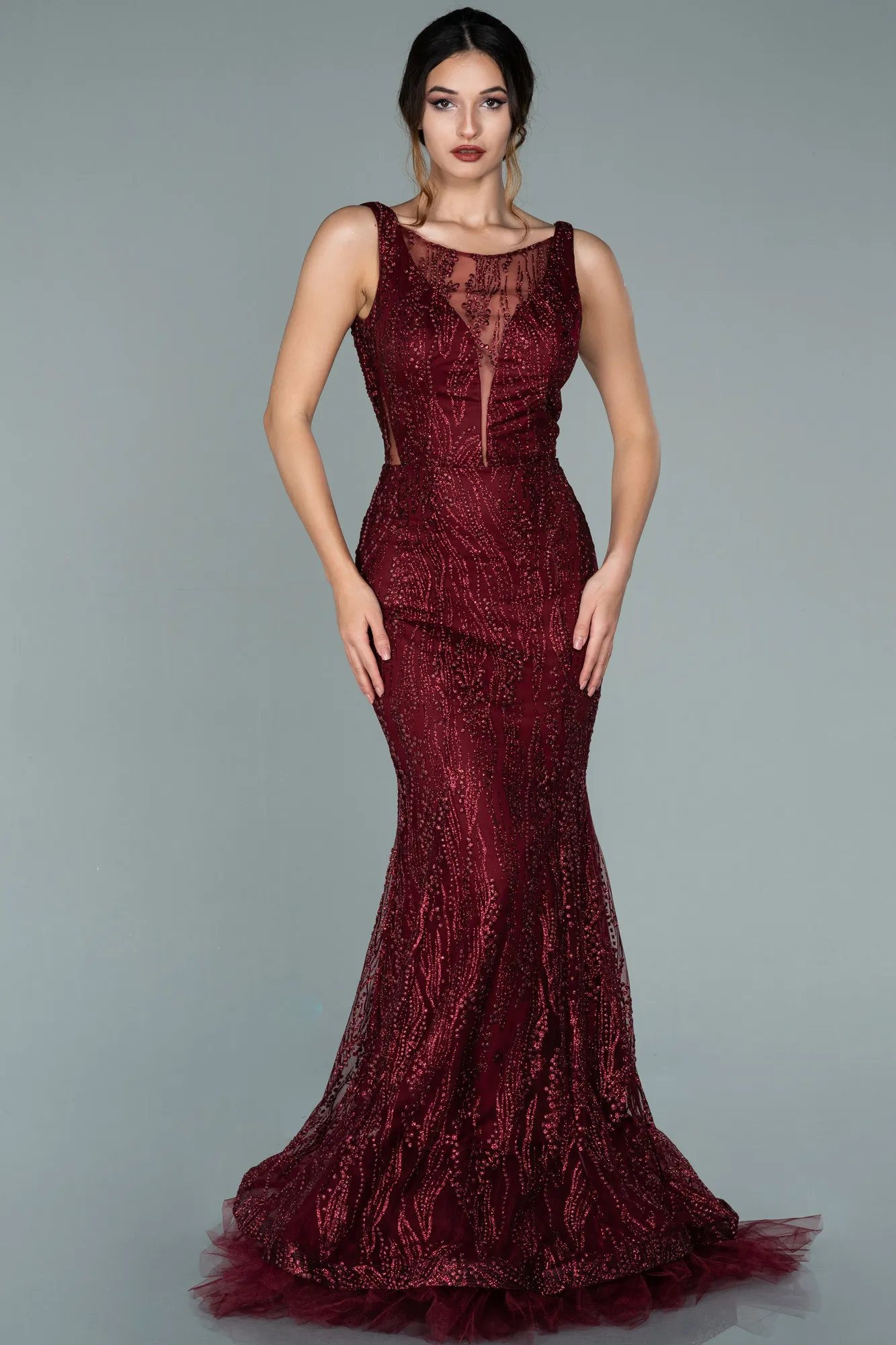 Burgundy-Long Mermaid Prom Dress ABU1979