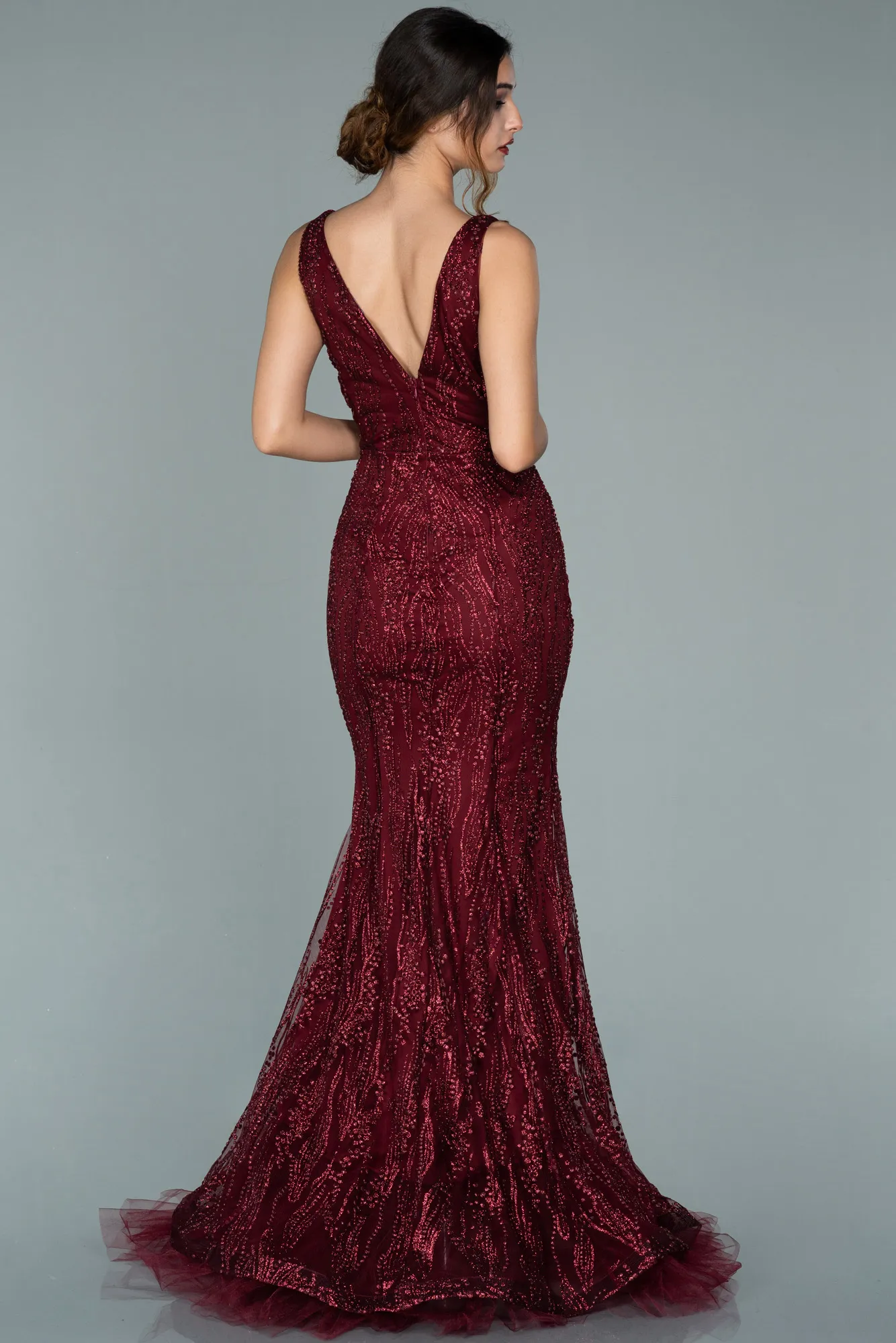 Burgundy-Long Mermaid Prom Dress ABU1979