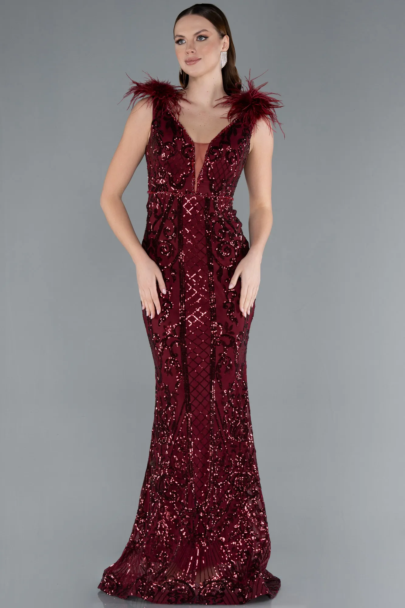 Burgundy-Long Mermaid Prom Dress ABU3669