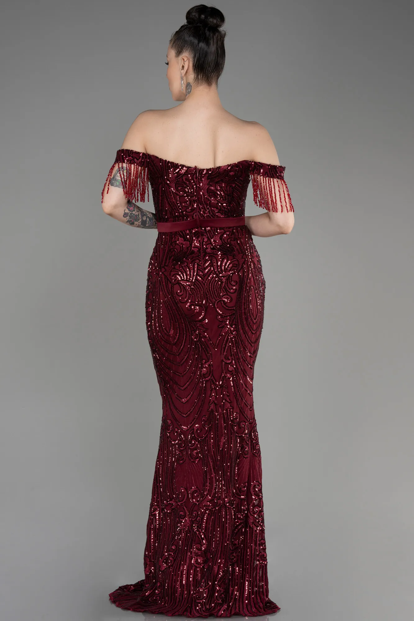 Burgundy-Long Mermaid Prom Dress ABU3783