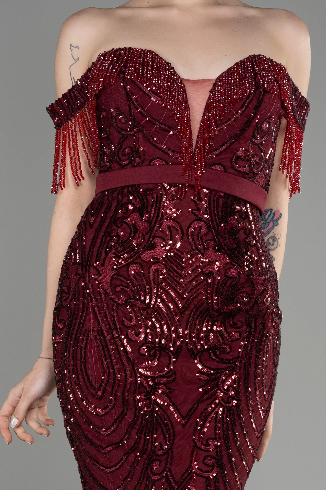 Burgundy-Long Mermaid Prom Dress ABU3783