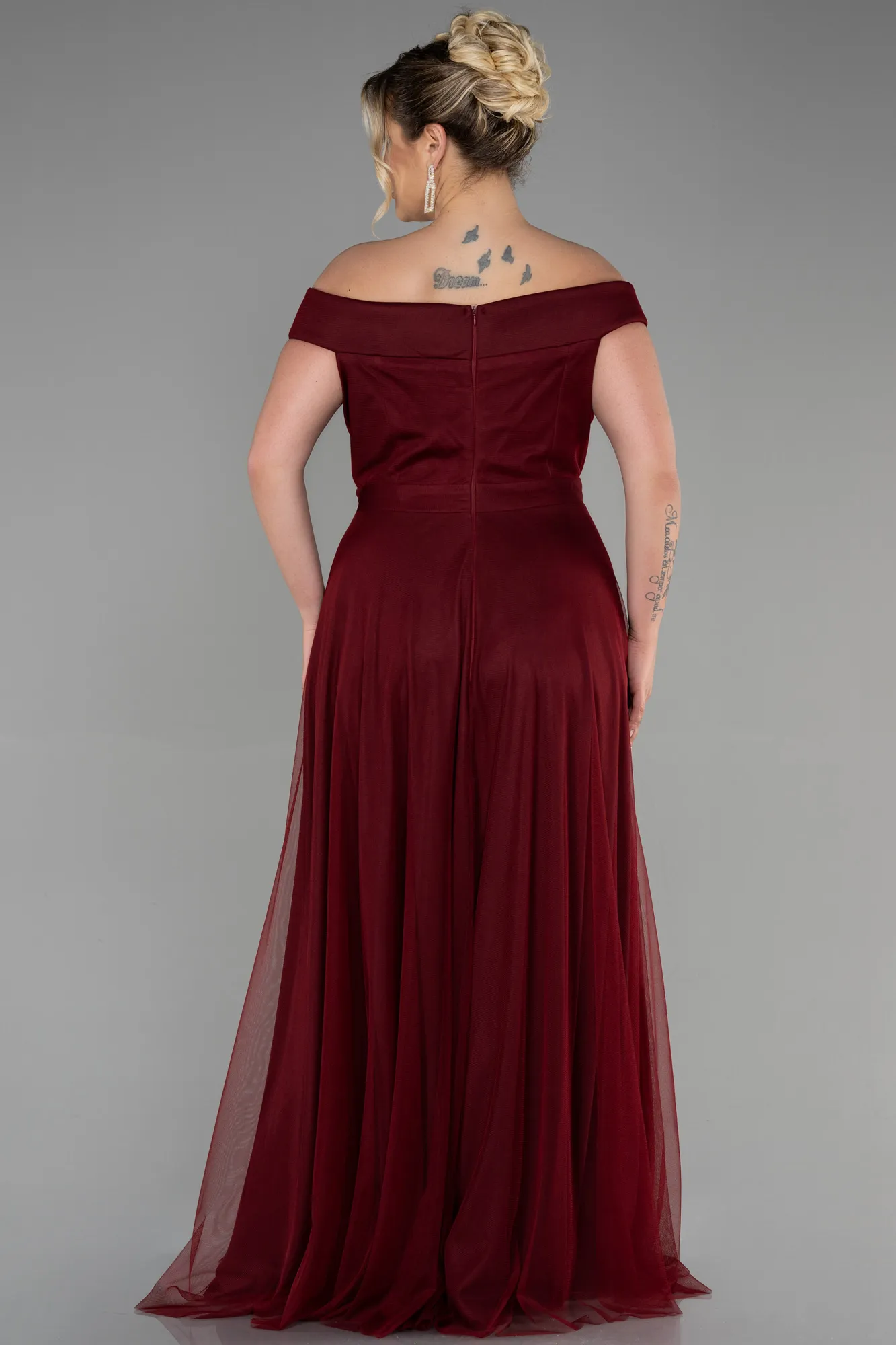 Burgundy-Long Oversized Evening Dress ABU020