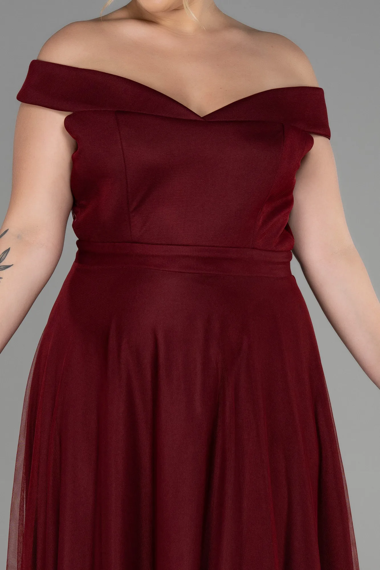 Burgundy-Long Oversized Evening Dress ABU020