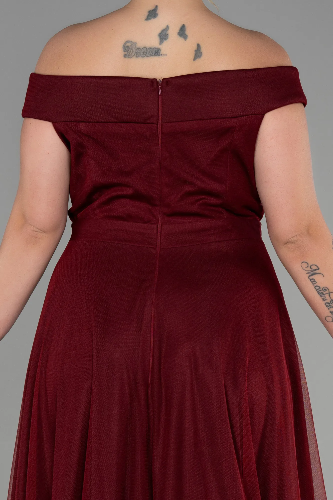 Burgundy-Long Oversized Evening Dress ABU020