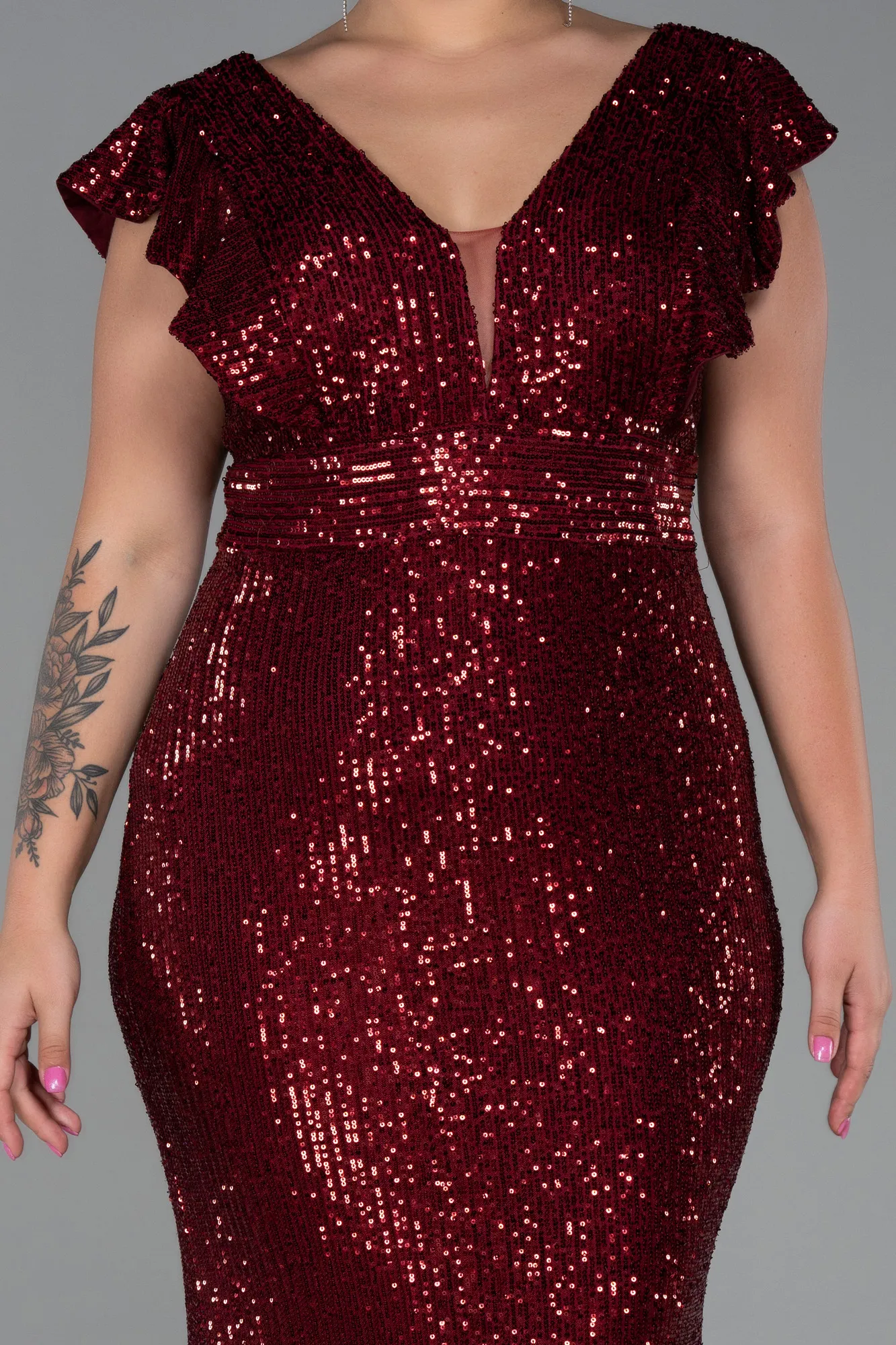 Burgundy-Long Oversized Evening Dress ABU1045