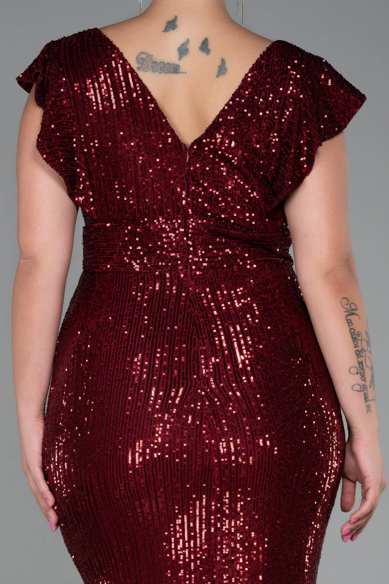Burgundy-Long Oversized Evening Dress ABU1045