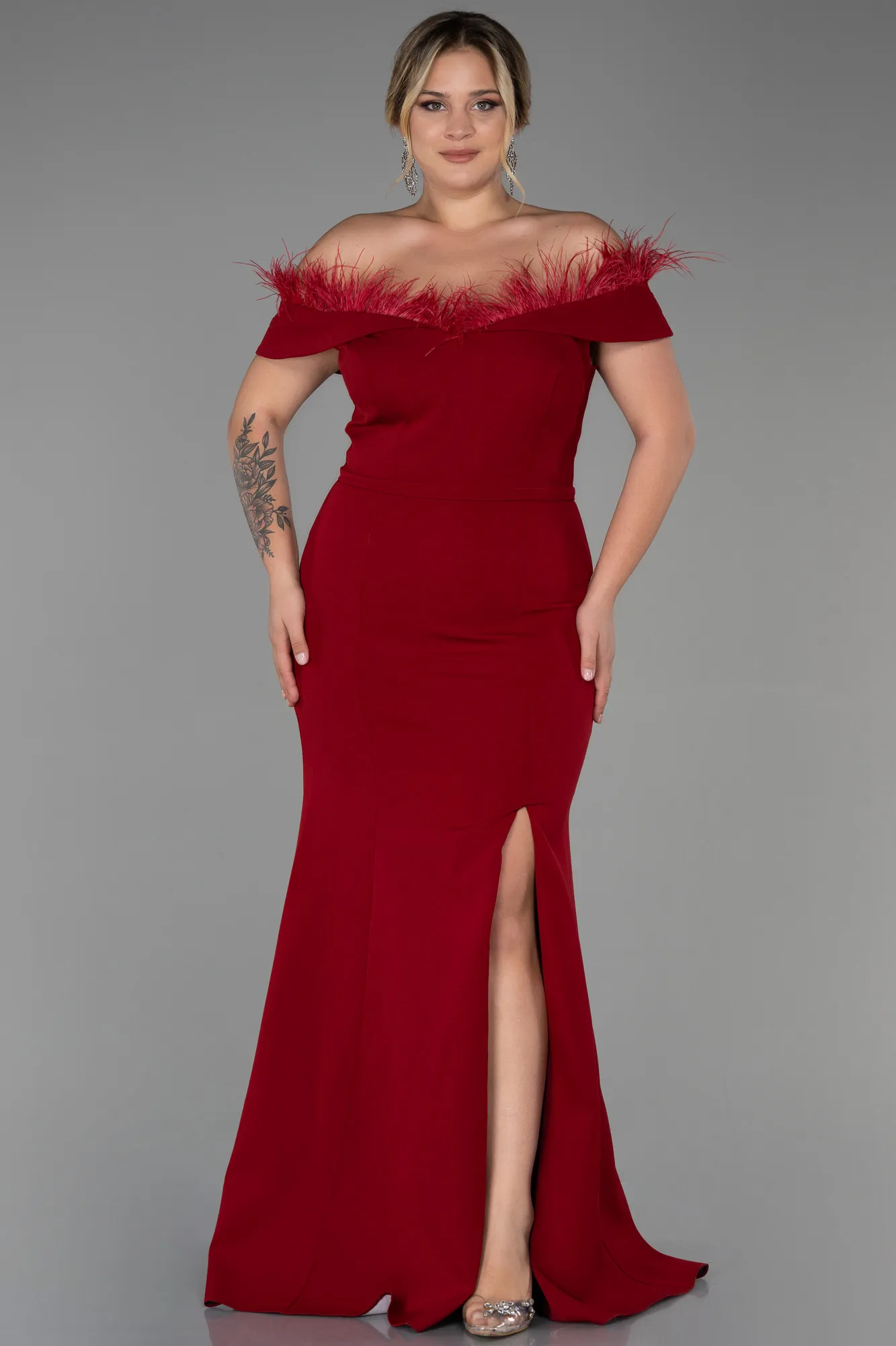 Burgundy-Long Oversized Evening Dress ABU1459