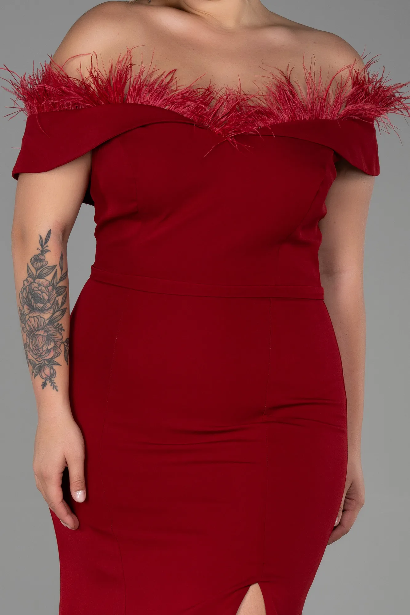 Burgundy-Long Oversized Evening Dress ABU1459