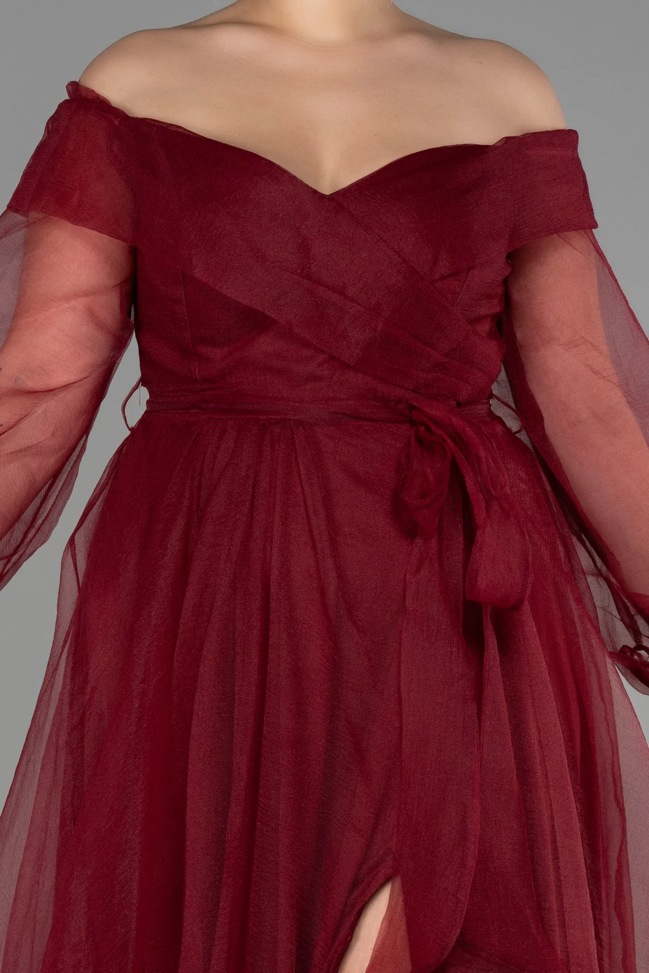 Burgundy-Long Oversized Evening Dress ABU1535