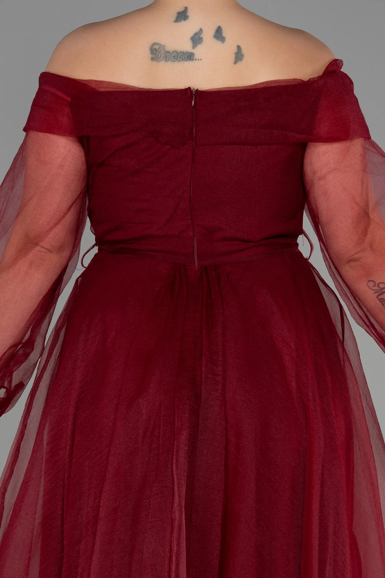 Burgundy-Long Oversized Evening Dress ABU1535