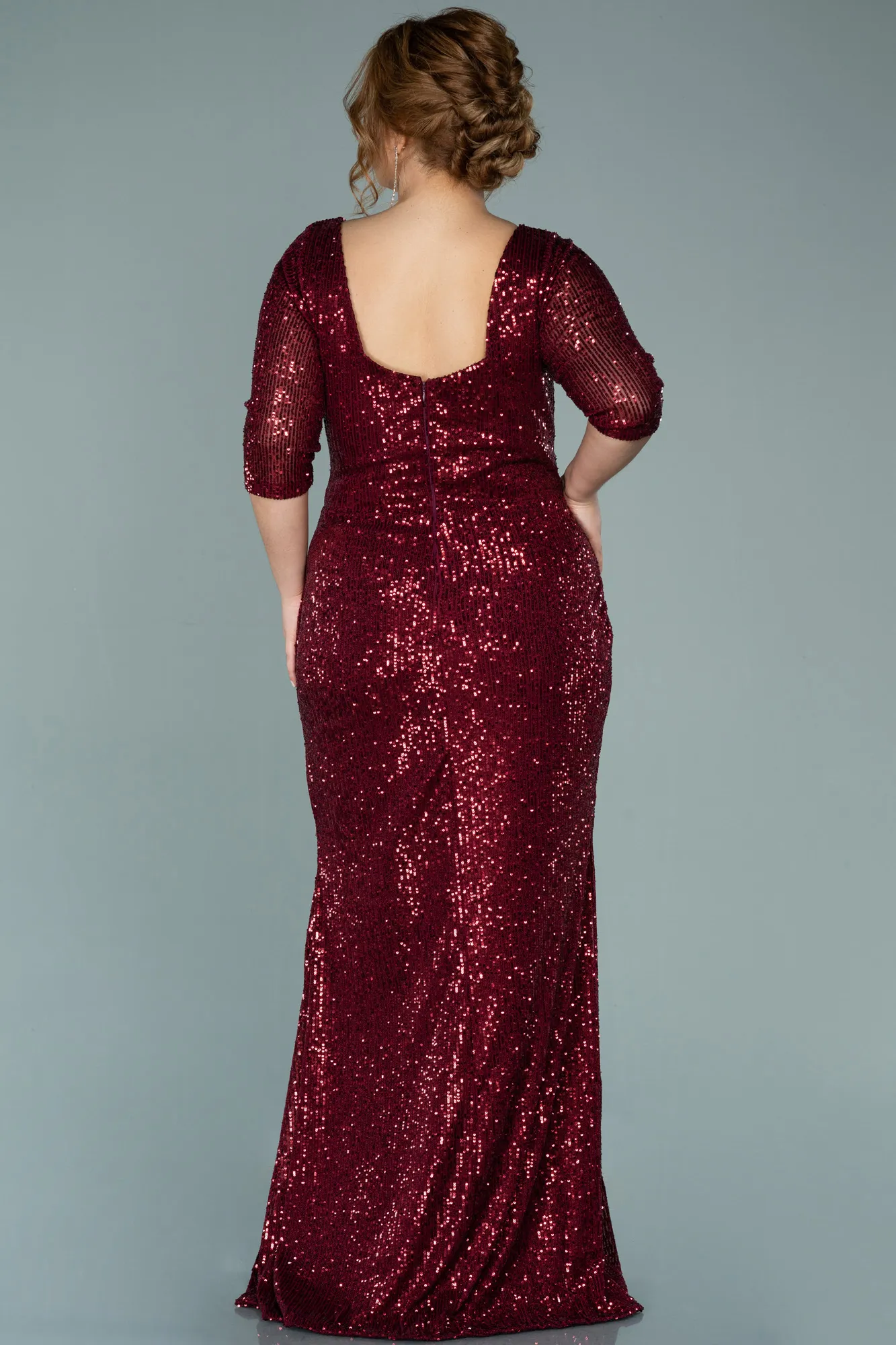 Burgundy-Long Oversized Evening Dress ABU1697