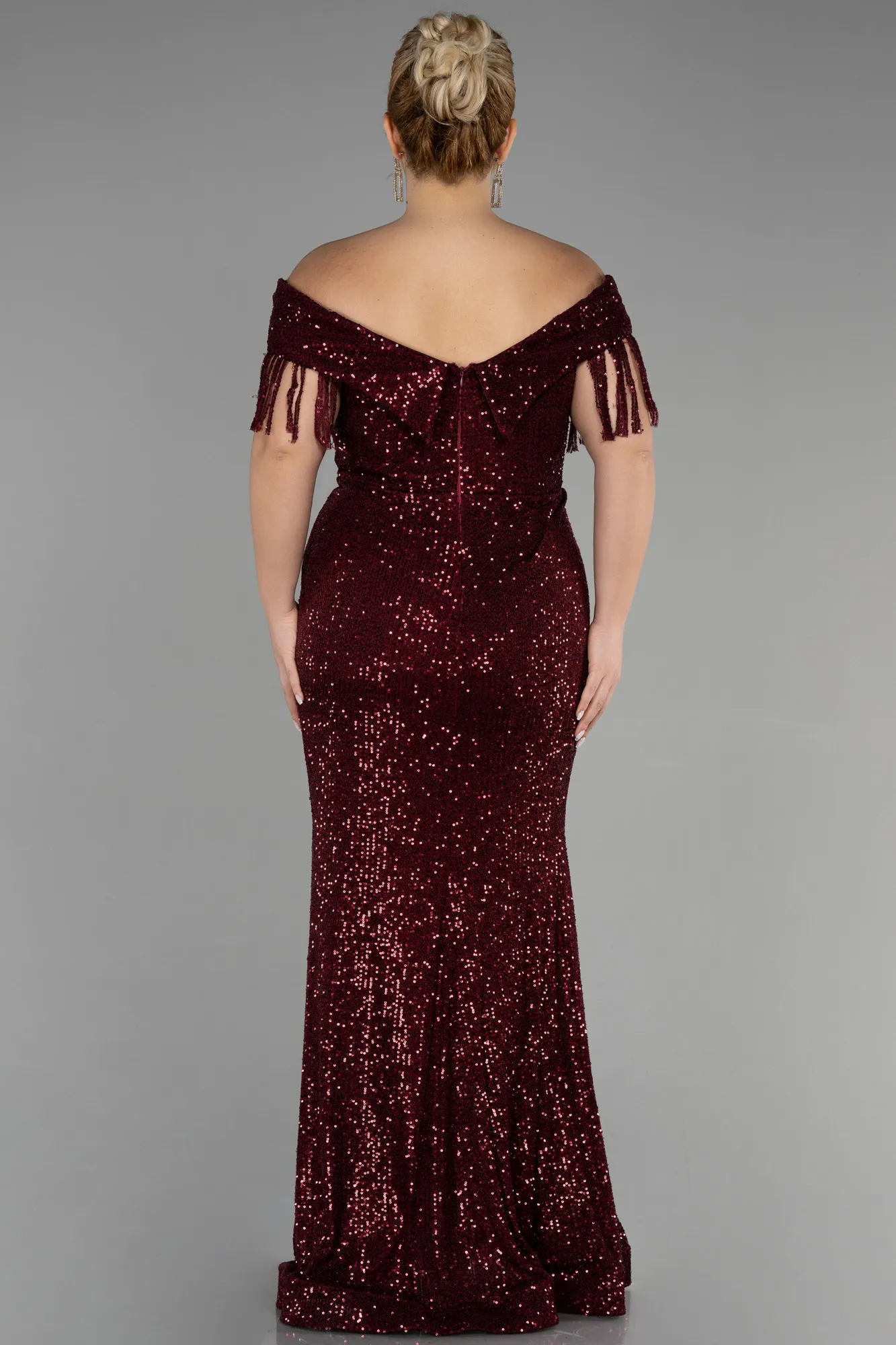 Burgundy-Long Oversized Evening Dress ABU1745