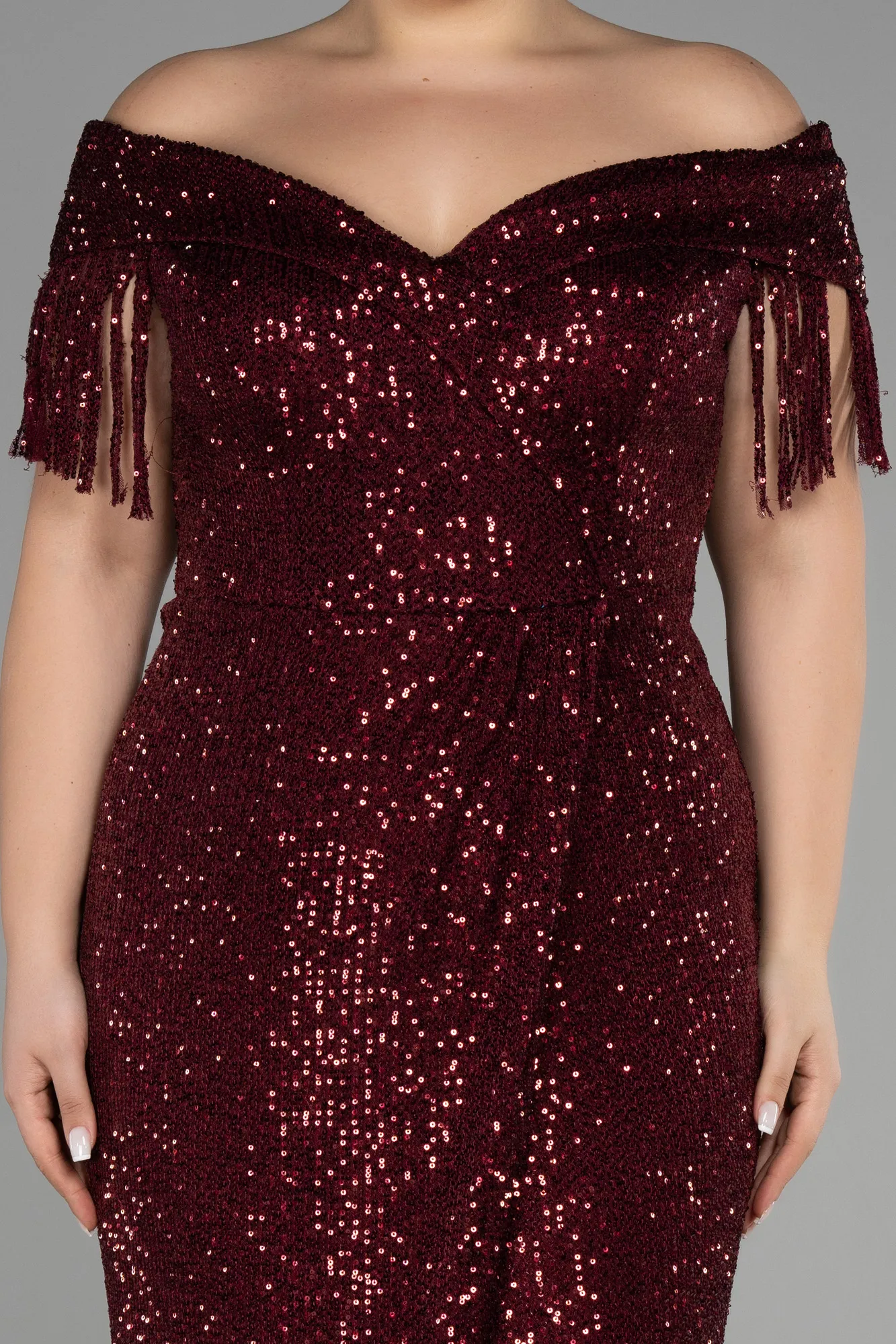 Burgundy-Long Oversized Evening Dress ABU1745