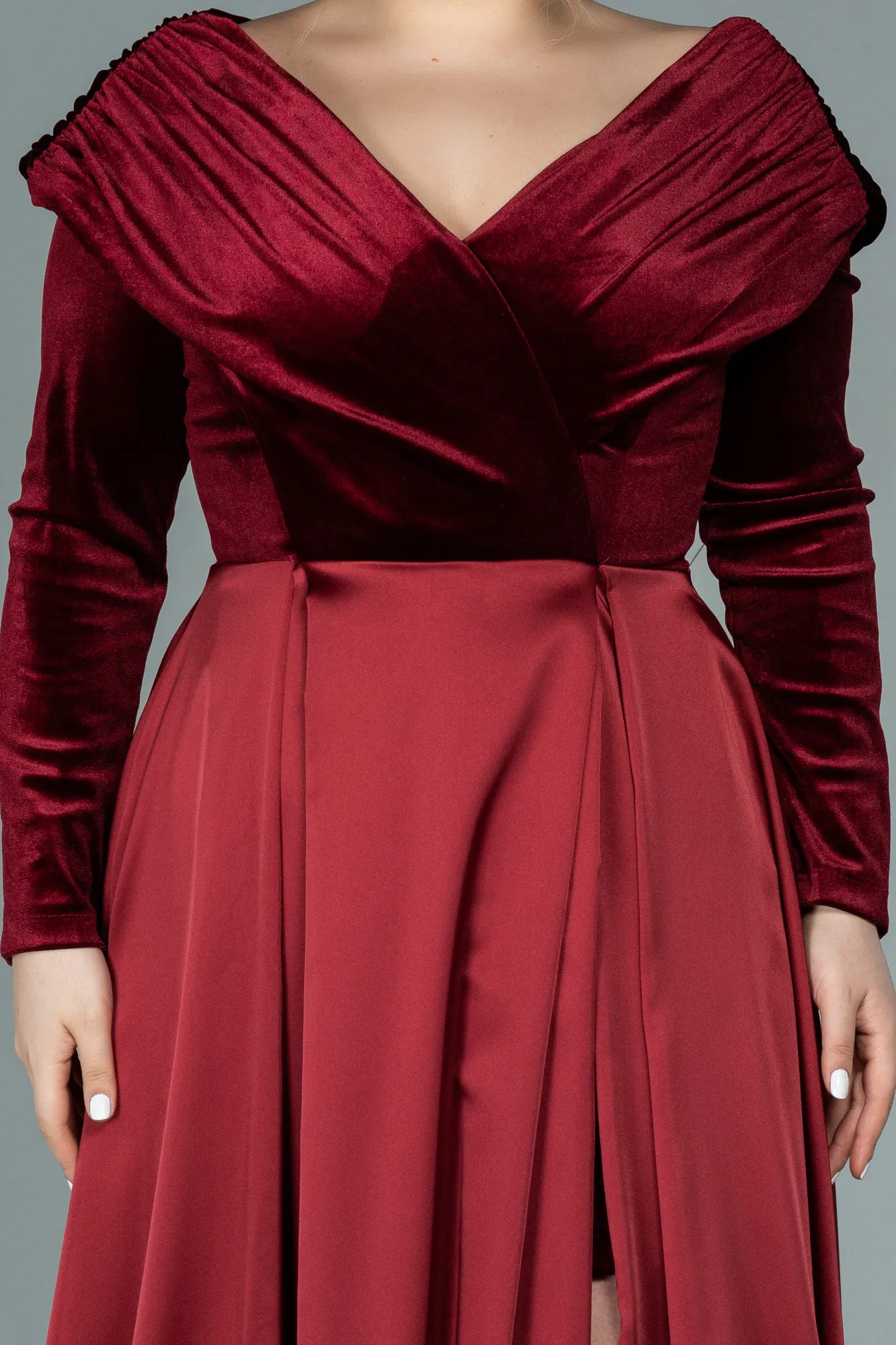 Burgundy-Long Oversized Evening Dress ABU2084