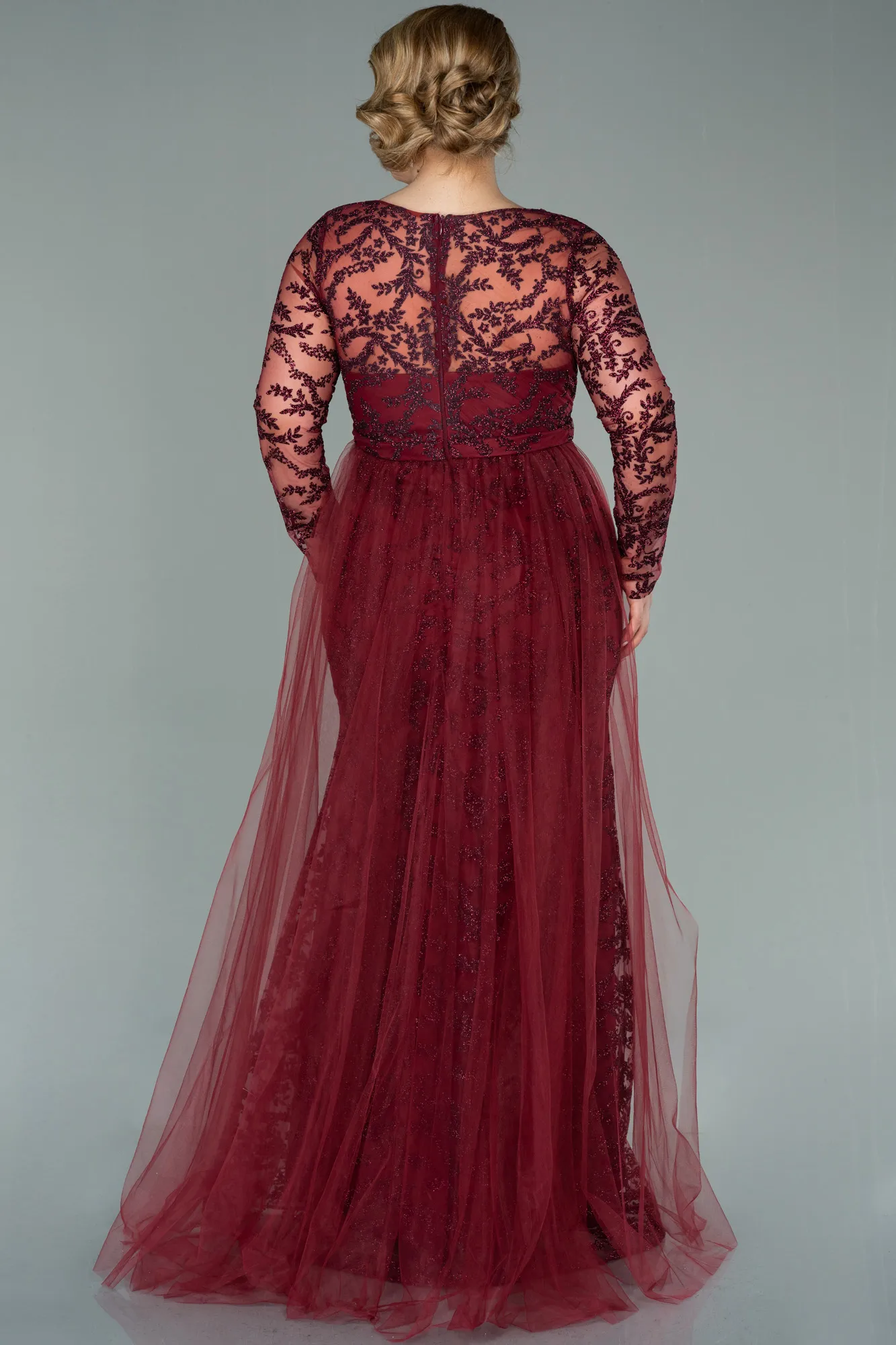 Burgundy-Long Oversized Evening Dress ABU2238