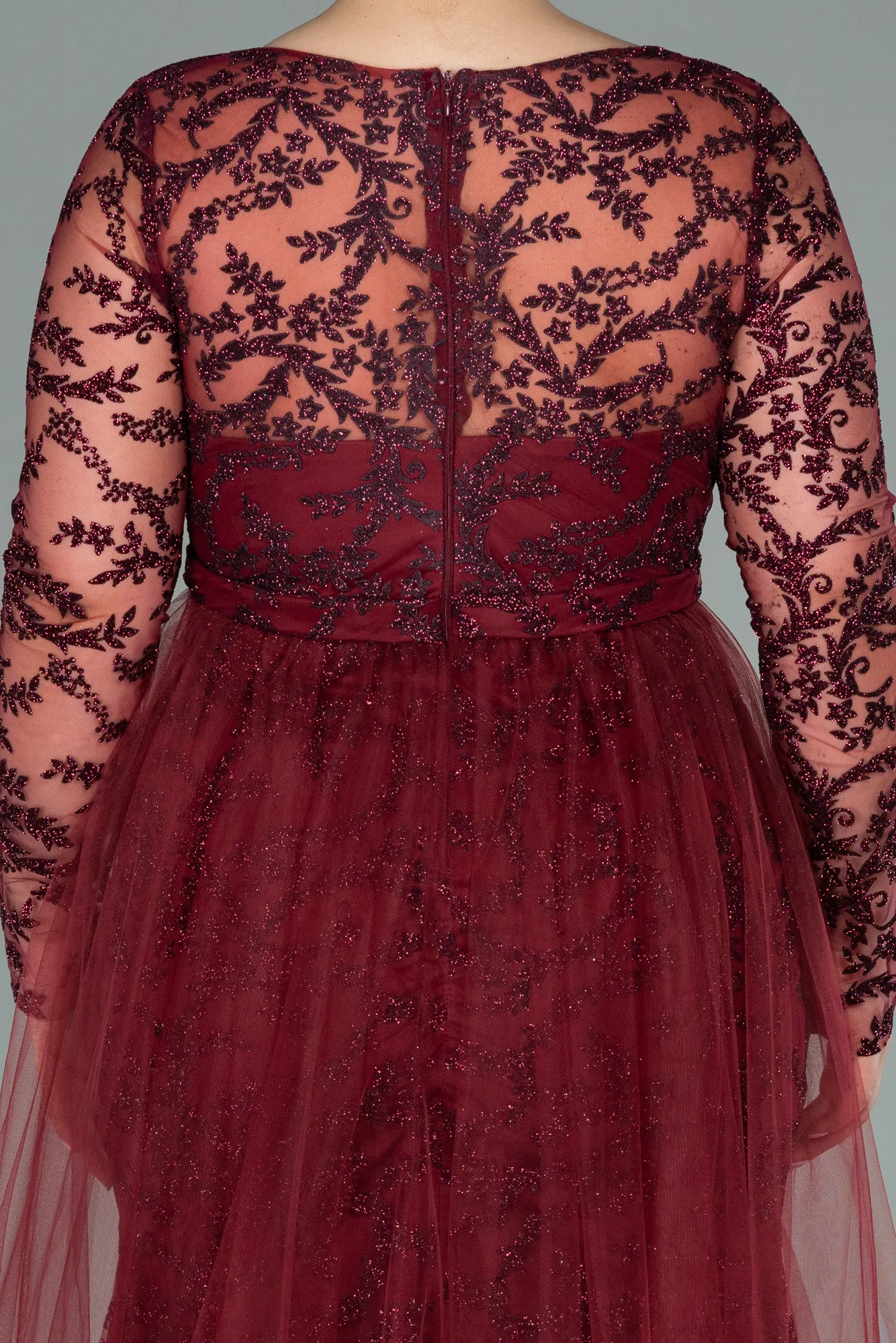 Burgundy-Long Oversized Evening Dress ABU2238