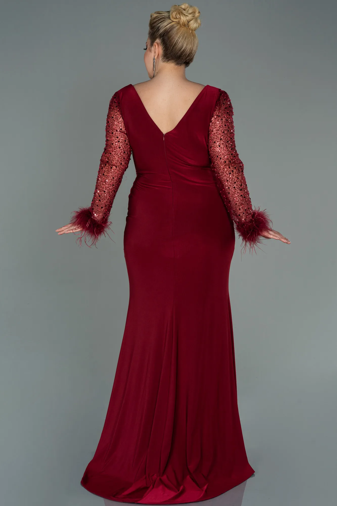 Burgundy-Long Oversized Evening Dress ABU2976